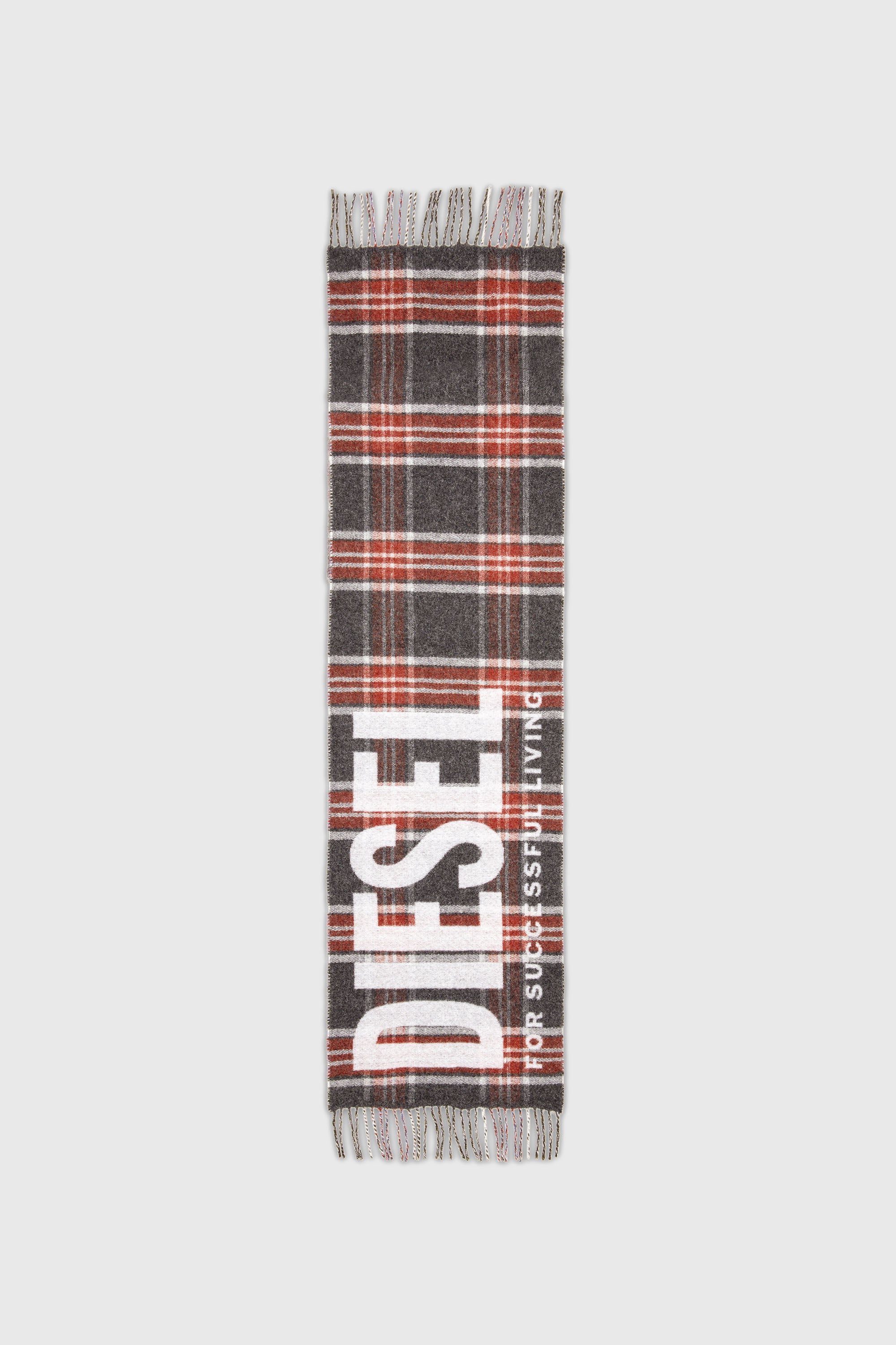Diesel - S-QUAK, Bufanda con flecos en mezcla de lana y jacquard a cuadros Hombre in Multicolor - 2
