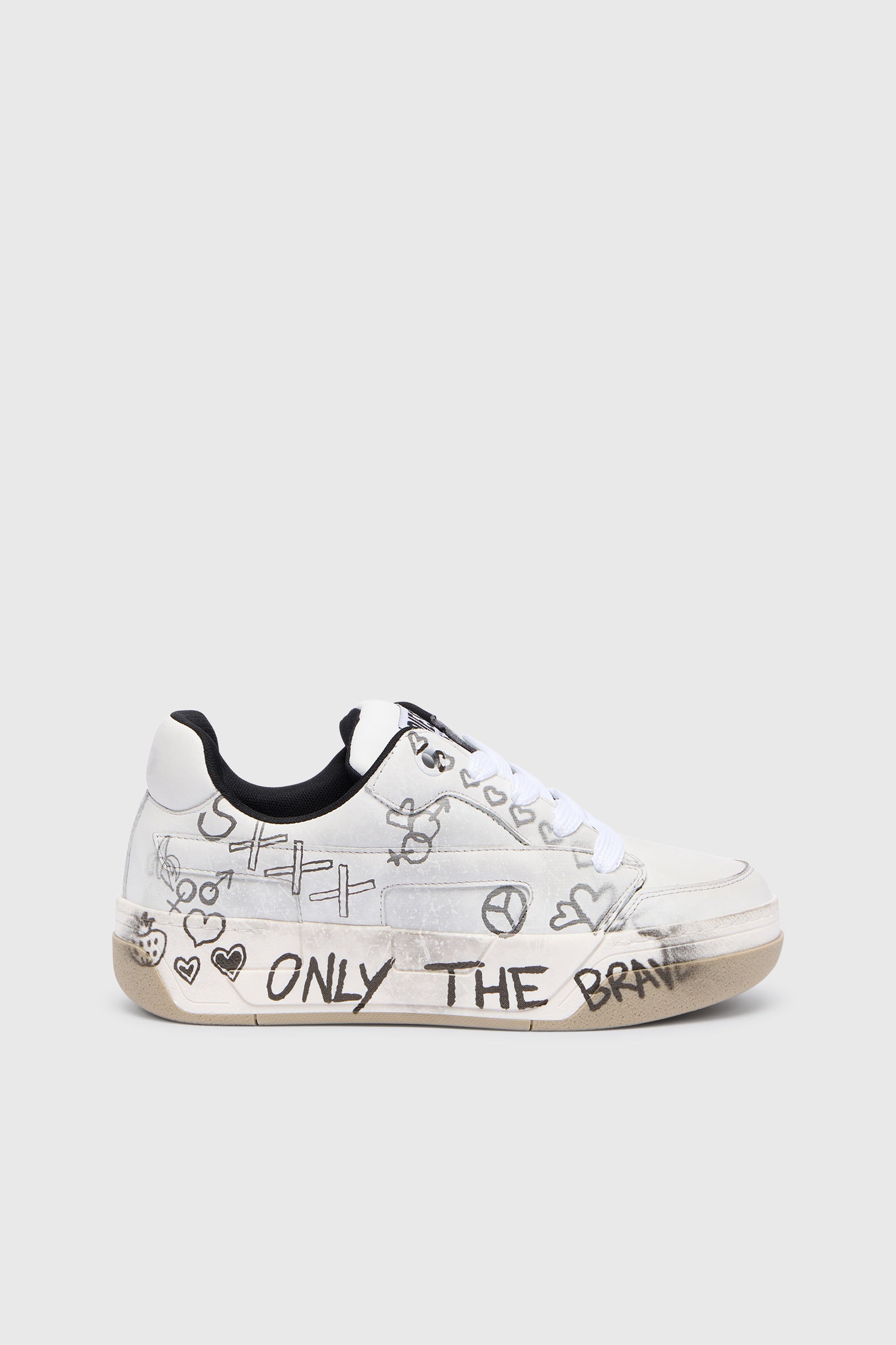 Diesel - S-D-OLLIE LOW, D-Ollie-Baskets en cuir avec imprim&eacute; graffiti Homme in Blanc - 1