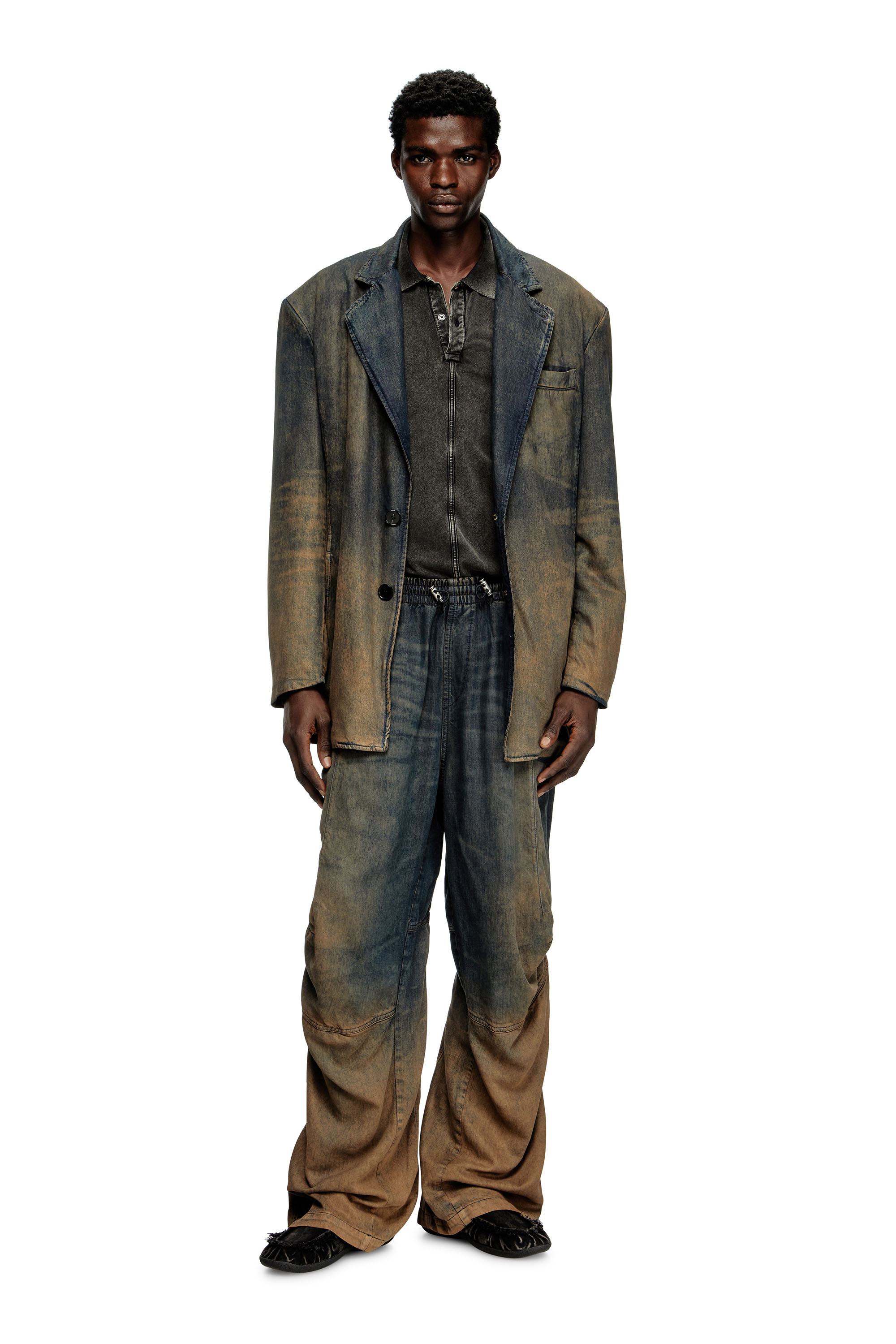 Diesel - T-NOMELY, Male's Polo shirt in denim-look jersey in Black - 1