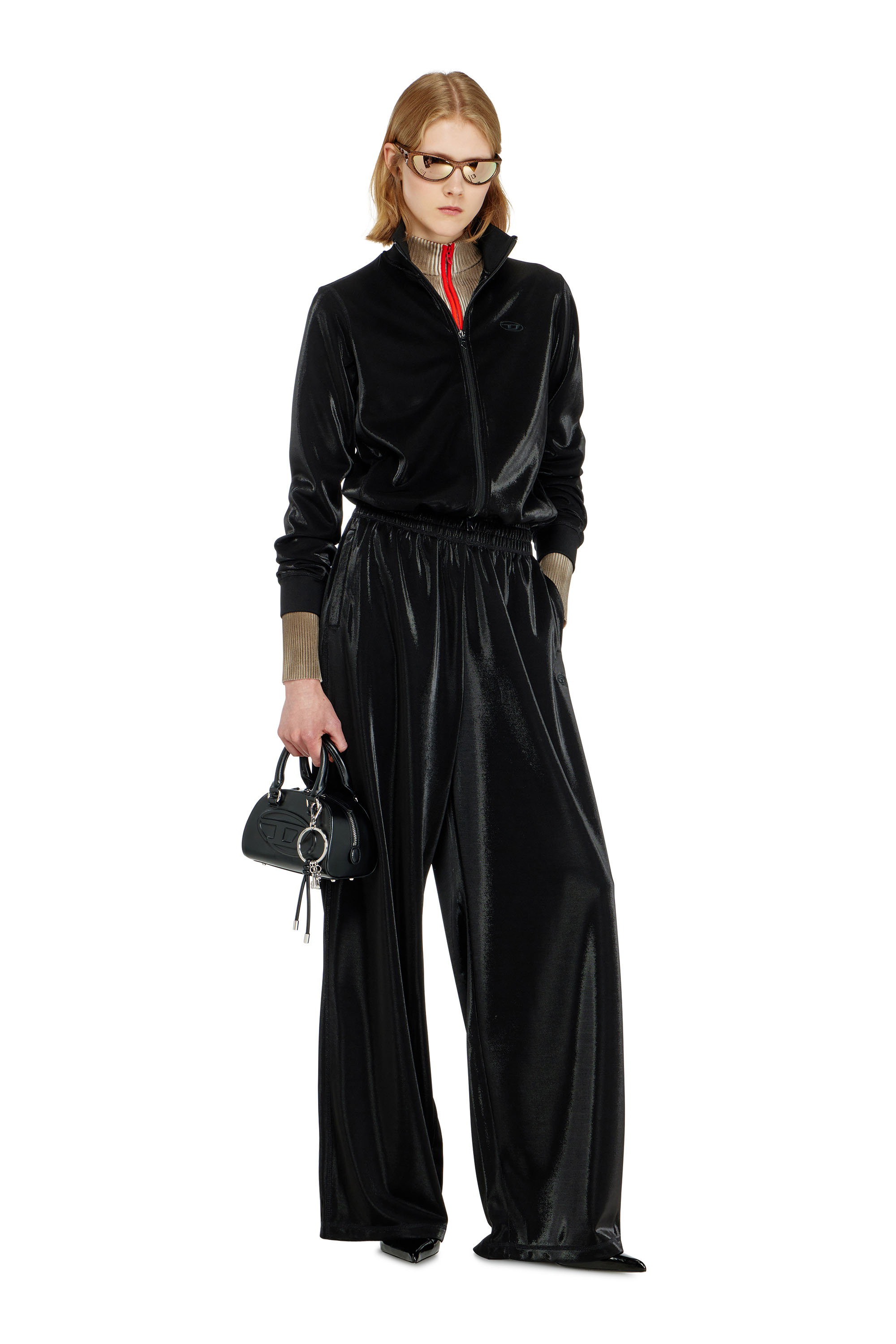 Diesel - F-ROSY, Woman's Zipped sweatshirt with shiny piquet effect in Black - 2