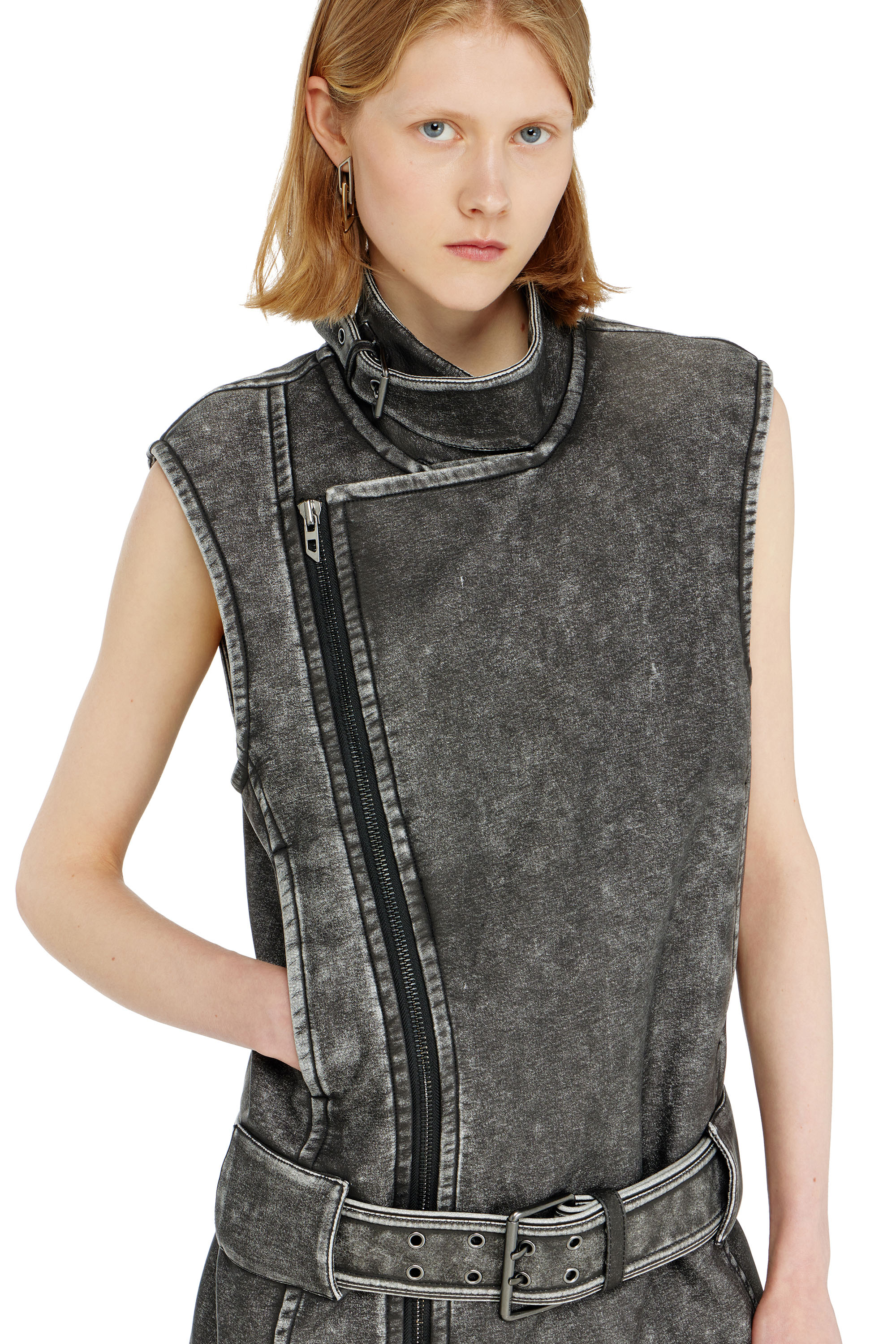 Women's Biker-style mini dress with belt | Grey | Diesel {{Country}}