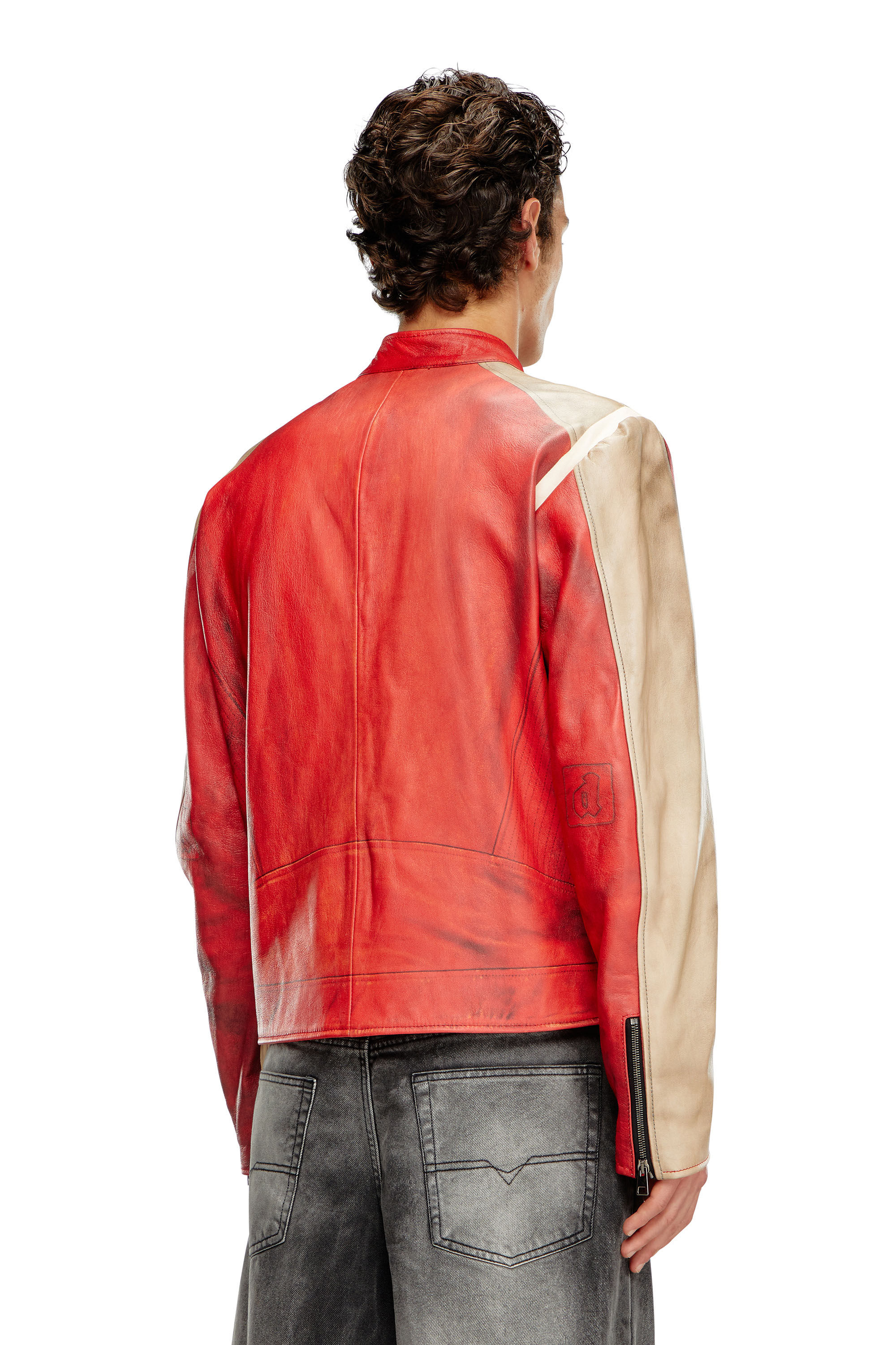 Diesel - L-RUSCHA, Man's Dirty-effect leather biker jacket in Red - 5