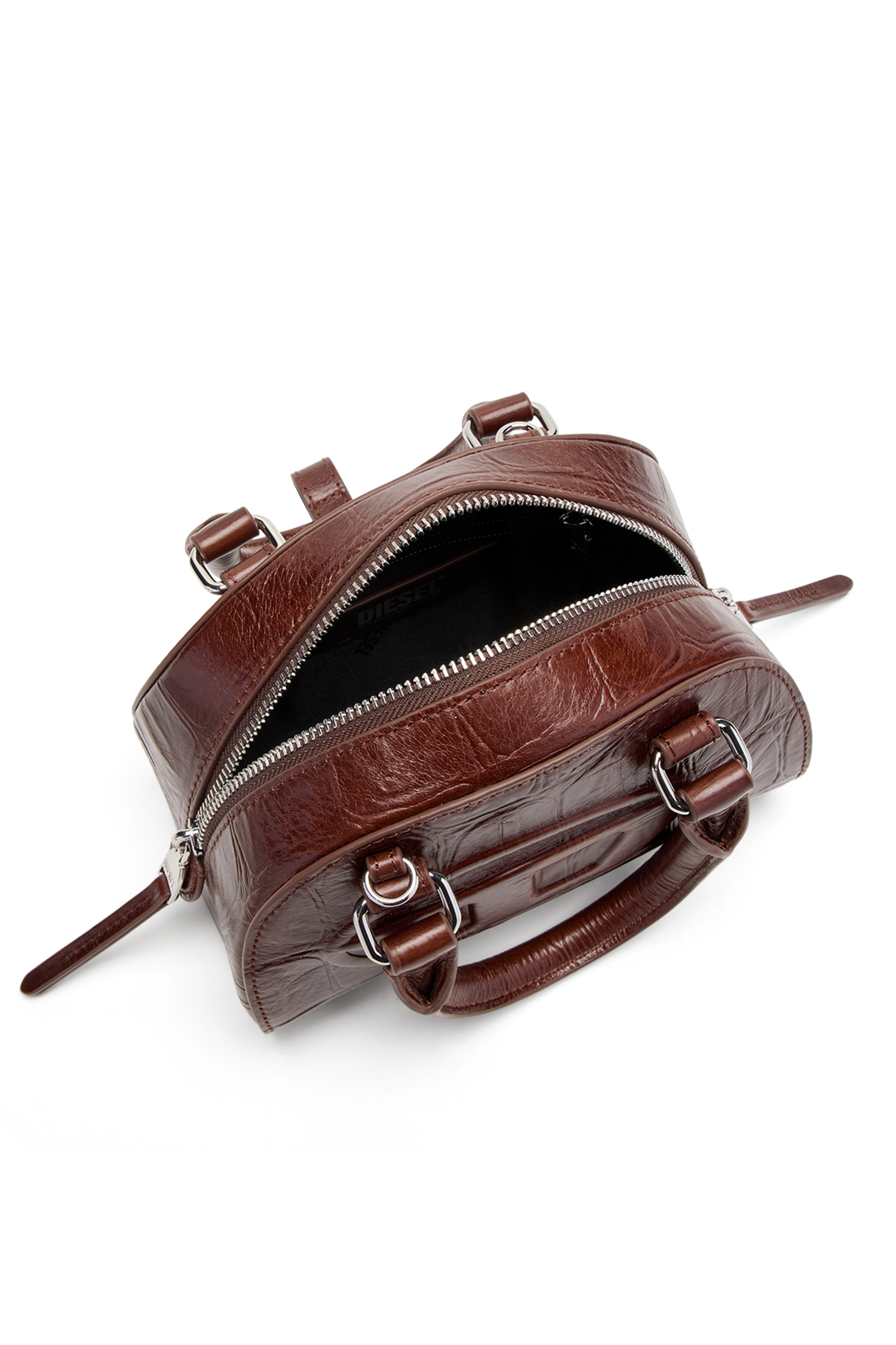 Diesel - 1DR DOME CROSSBODY, Female's 1DR Dome-Mini bowling bag in croc-effect leather in Brown - 5