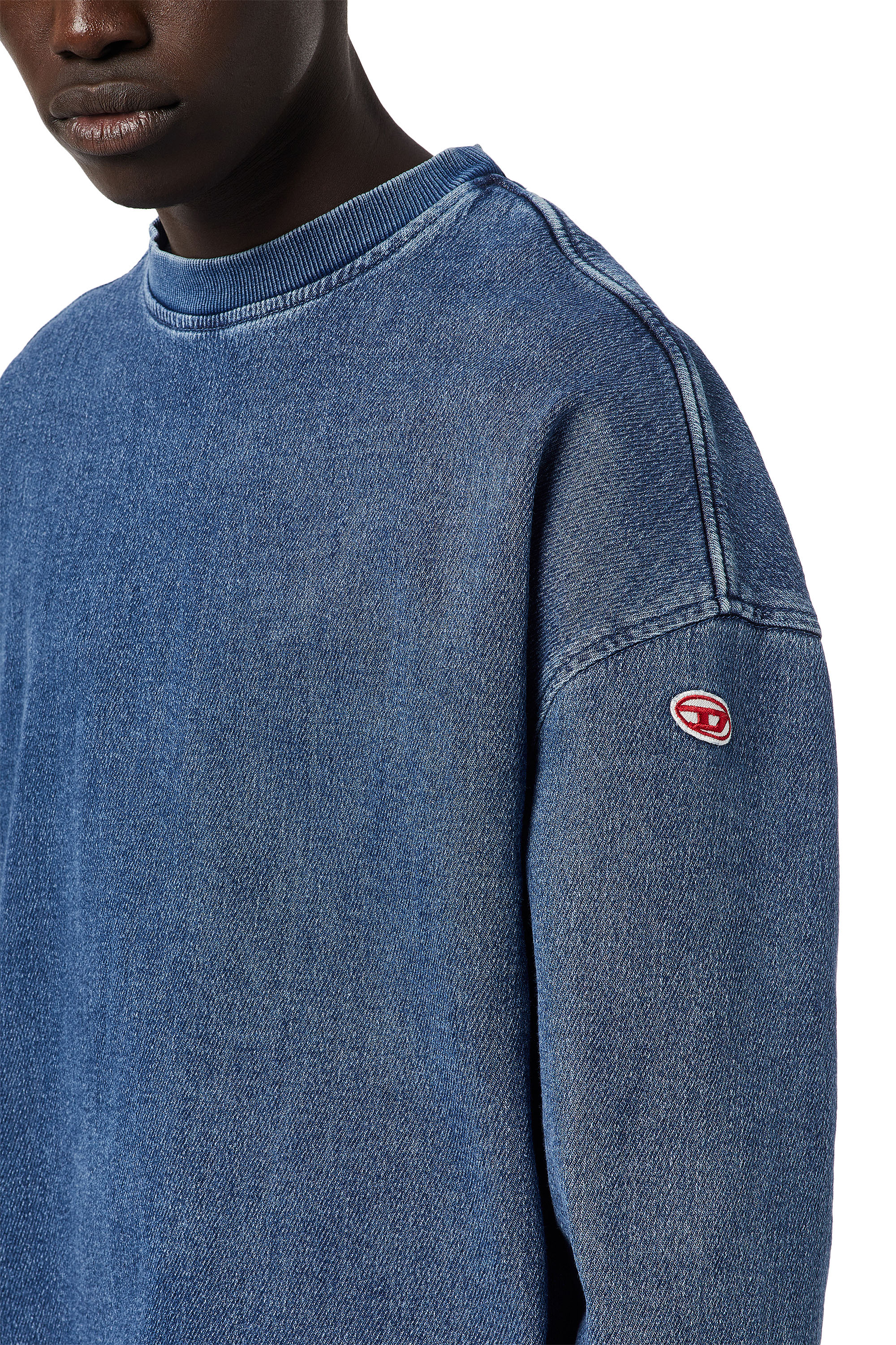 Diesel - D-KRIB TRACK DENIM SWEATSHIRT, Man's Sweatshirt in Track Denim in Medium blue - 5