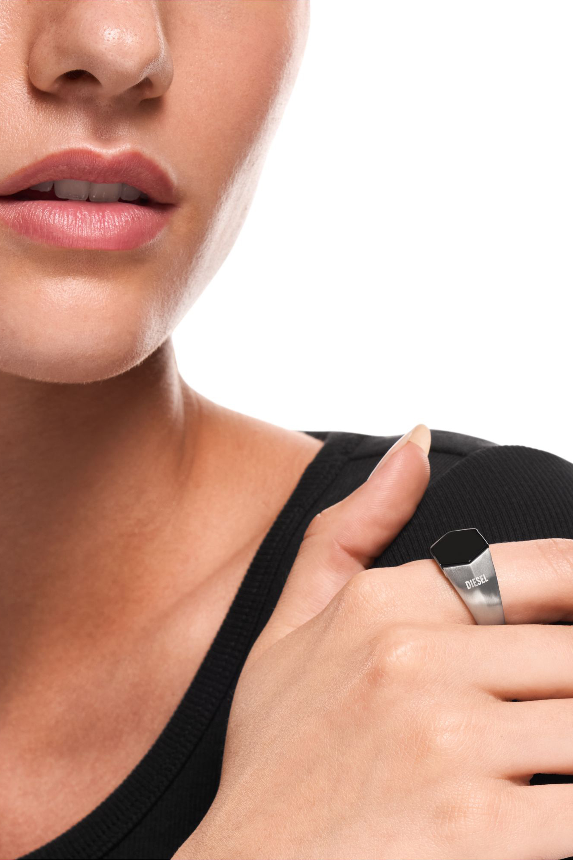 Diesel - DX1711040, Unisex's Black Agate Signet Ring in Silver/Black - 4
