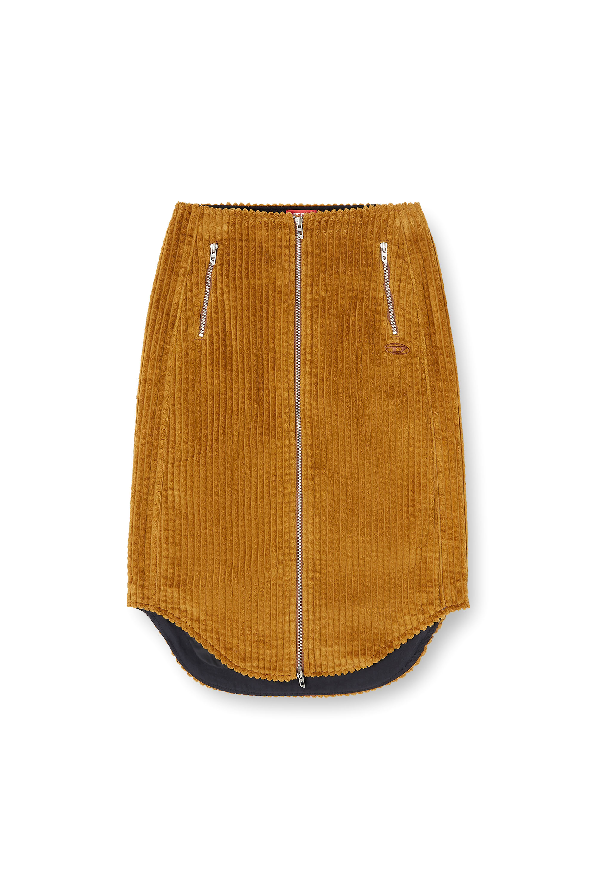 Diesel - O-LLIPOP, Jupe midi en coton avec zip Femme in Marron - 3