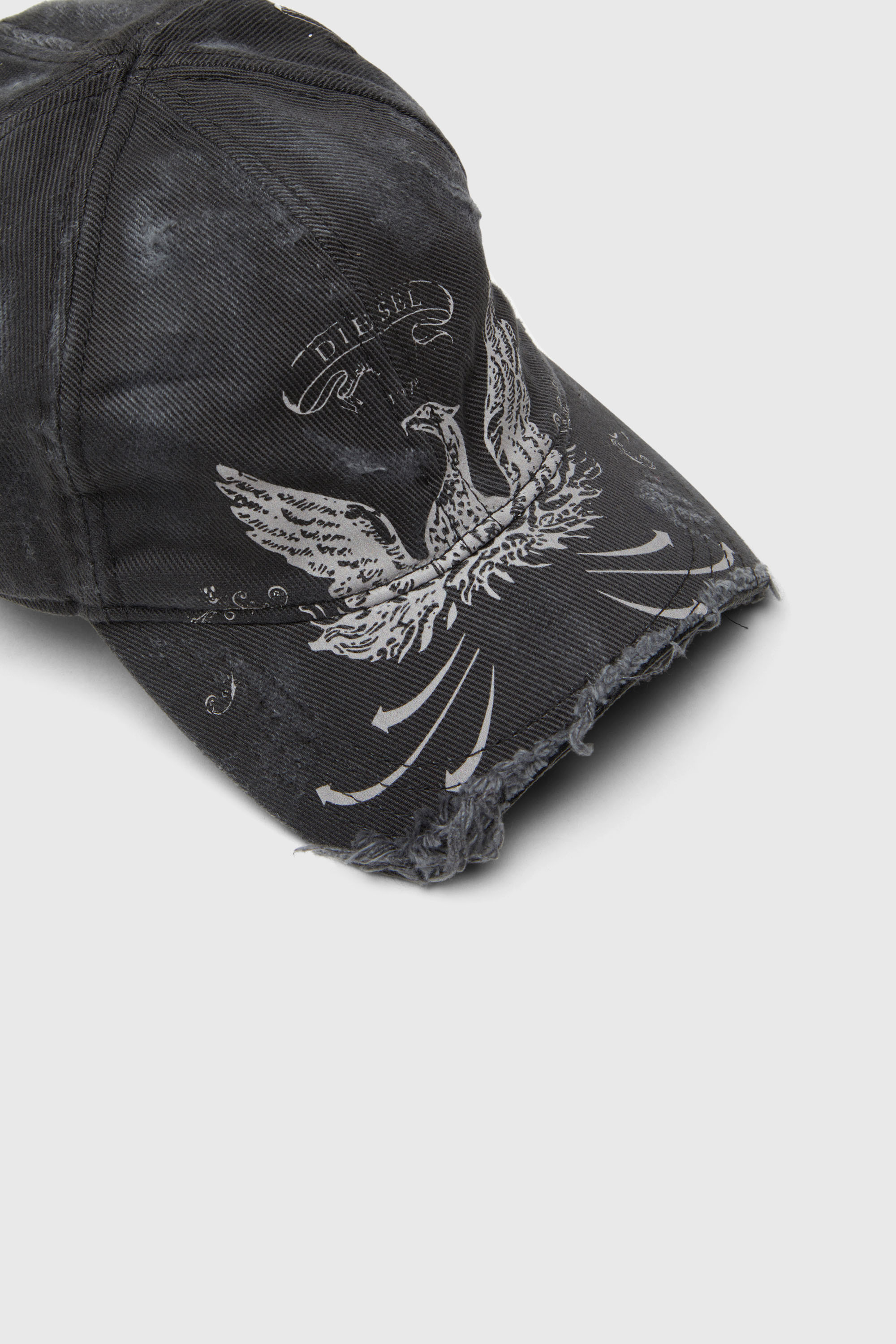 Men's Distressed baseball cap with Phoenix print | Black | Diesel US