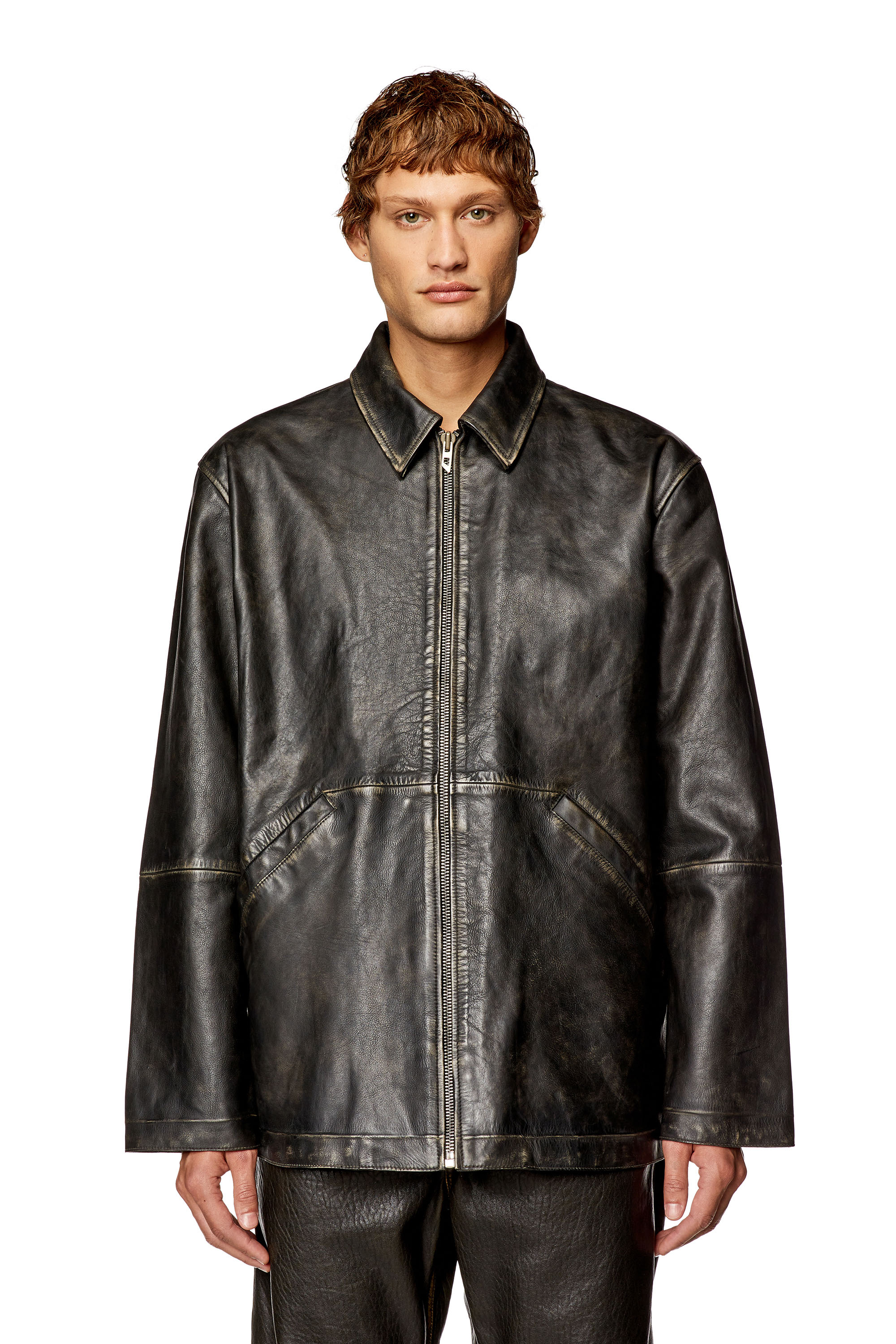 Diesel - L-STOLLER-TREAT, Man's Treated leather jacket with raw edges in Black - 6