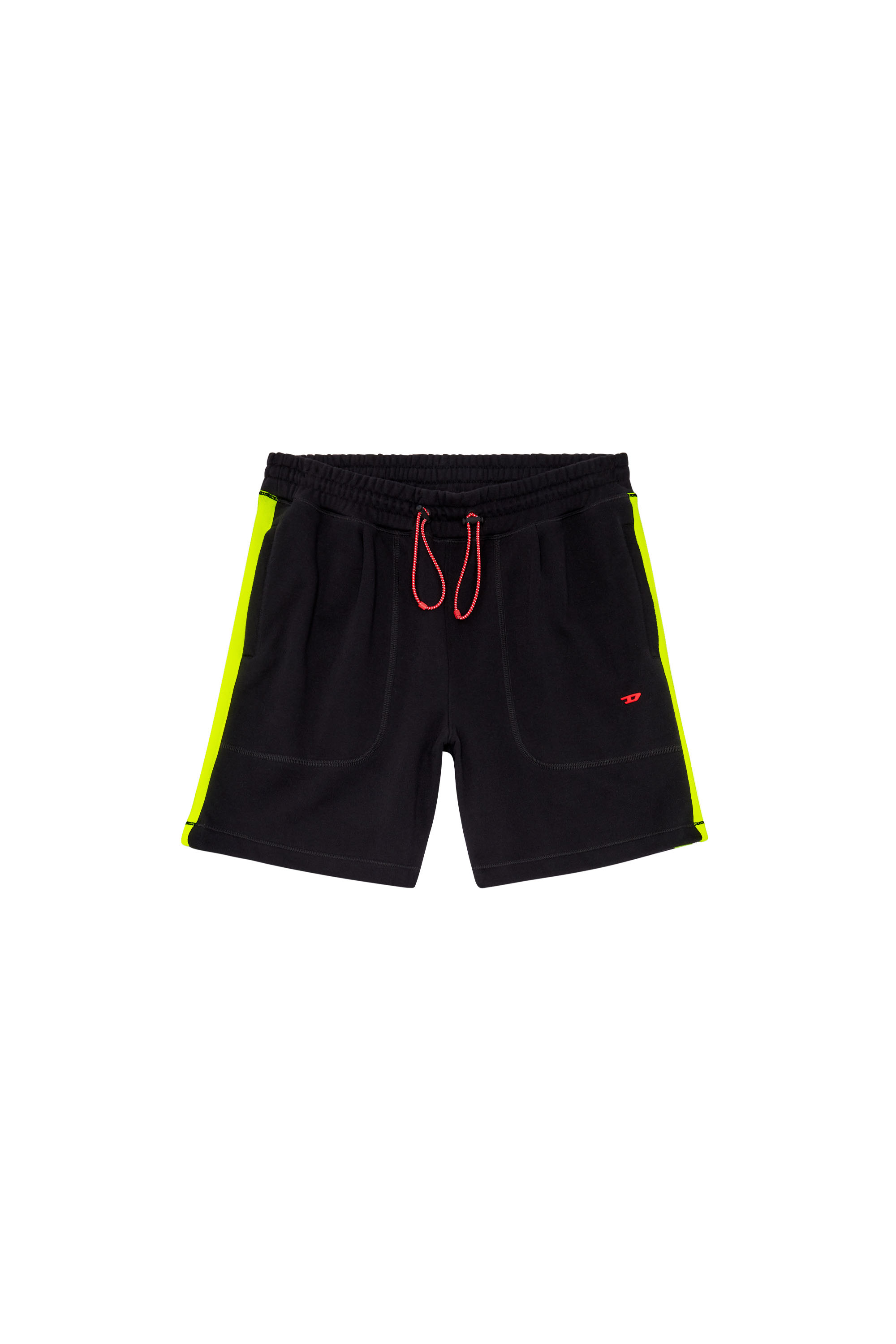 Diesel - AMSB-CLIFFORD-HT09, Male's Sweat shorts with reflective logo bands in Black/Yellow - 2