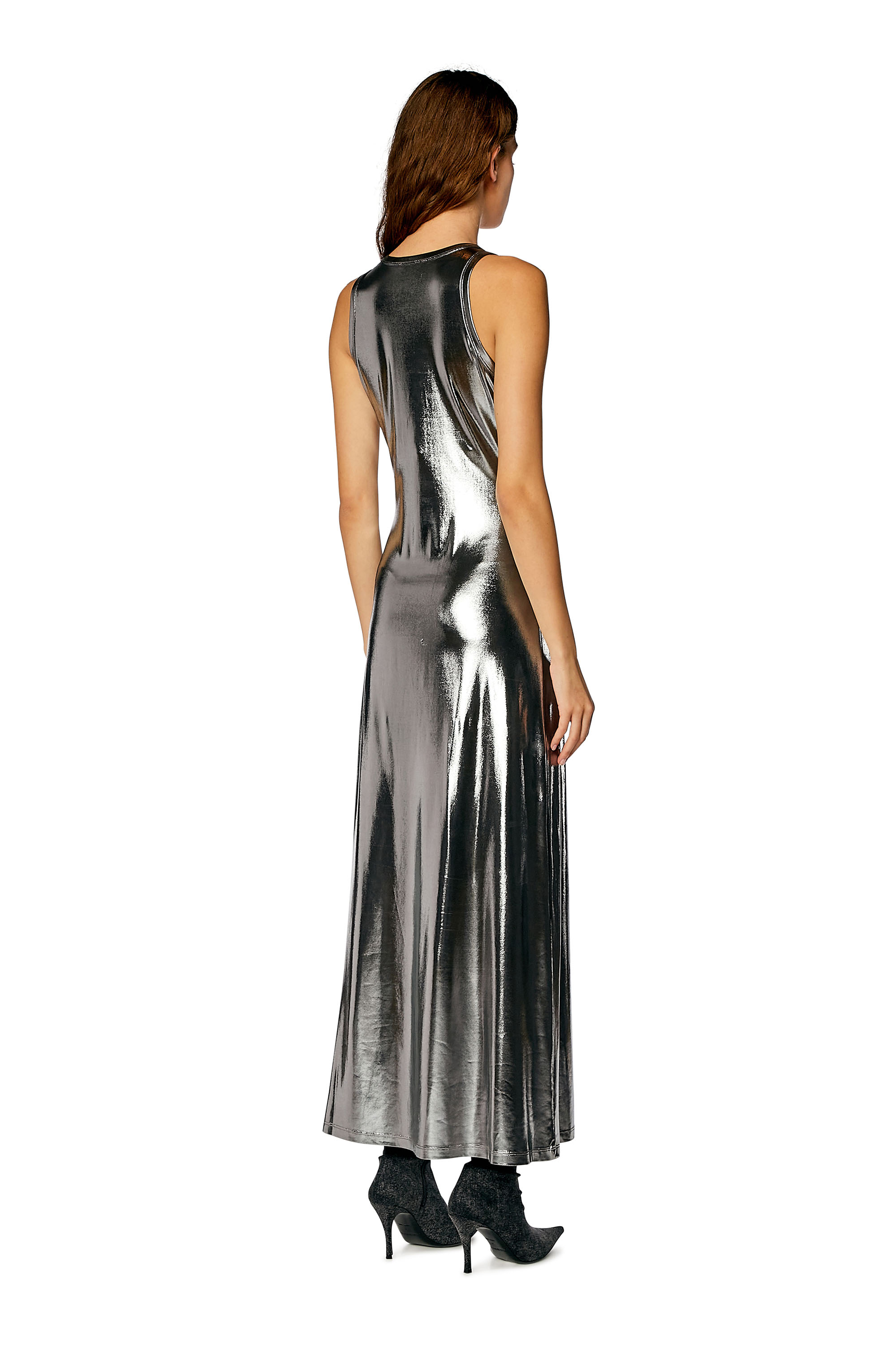 Diesel - D-LYNY, Woman's Midi dress in metallic stretch jersey in Silver - 3