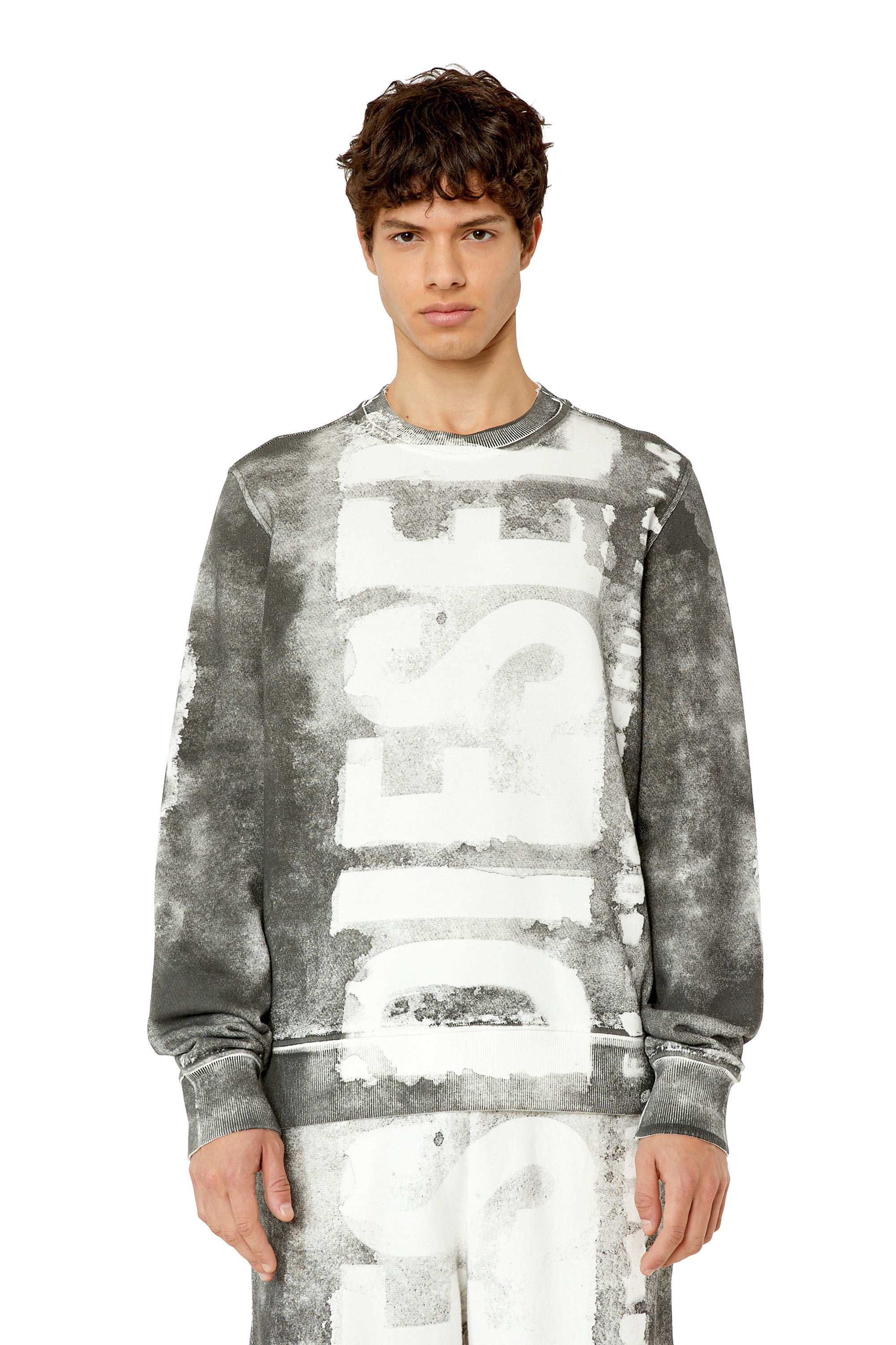Diesel - S-GINY, Sudadera con el logotipo y efecto de manchas de color Hombre in Gris - 3