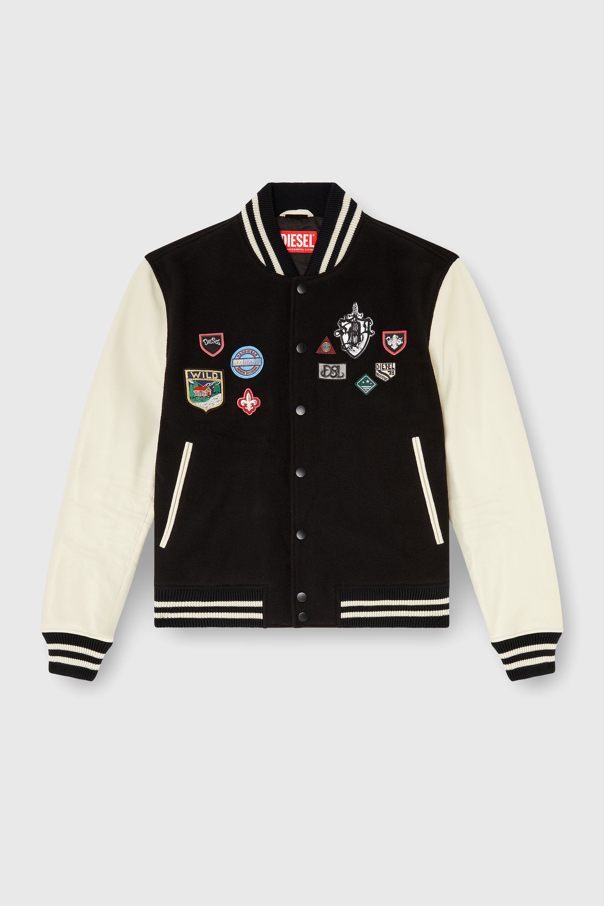 Diesel - L-ARRY-PATCH, Cazadora bomber de lana y piel con parches Hombre in Multicolor - 2