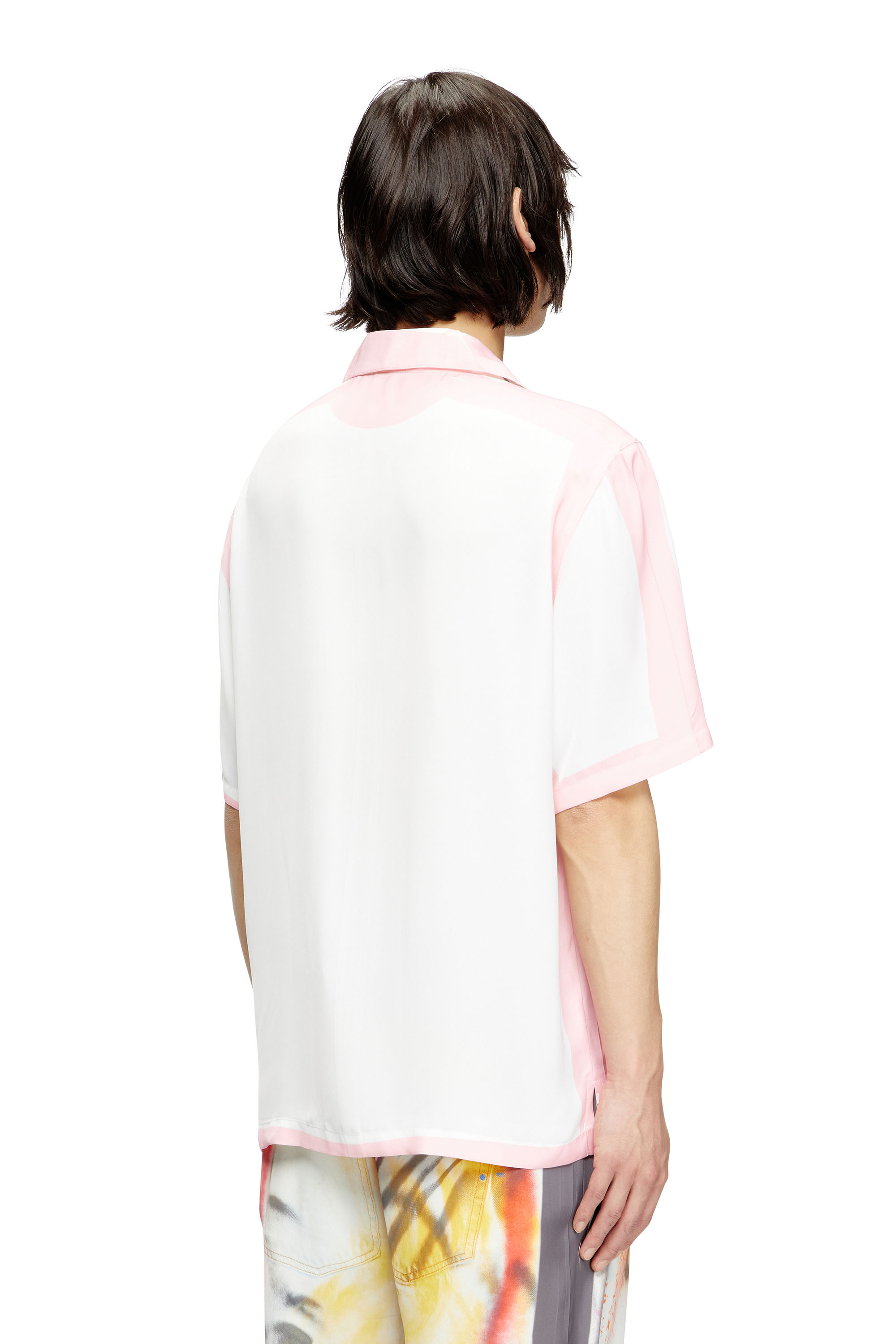 Diesel - C-PAROSHORT-GRAFFITI-FRA, Unisex's Satin bowling shirt with graffiti logo in Pink/White - 4
