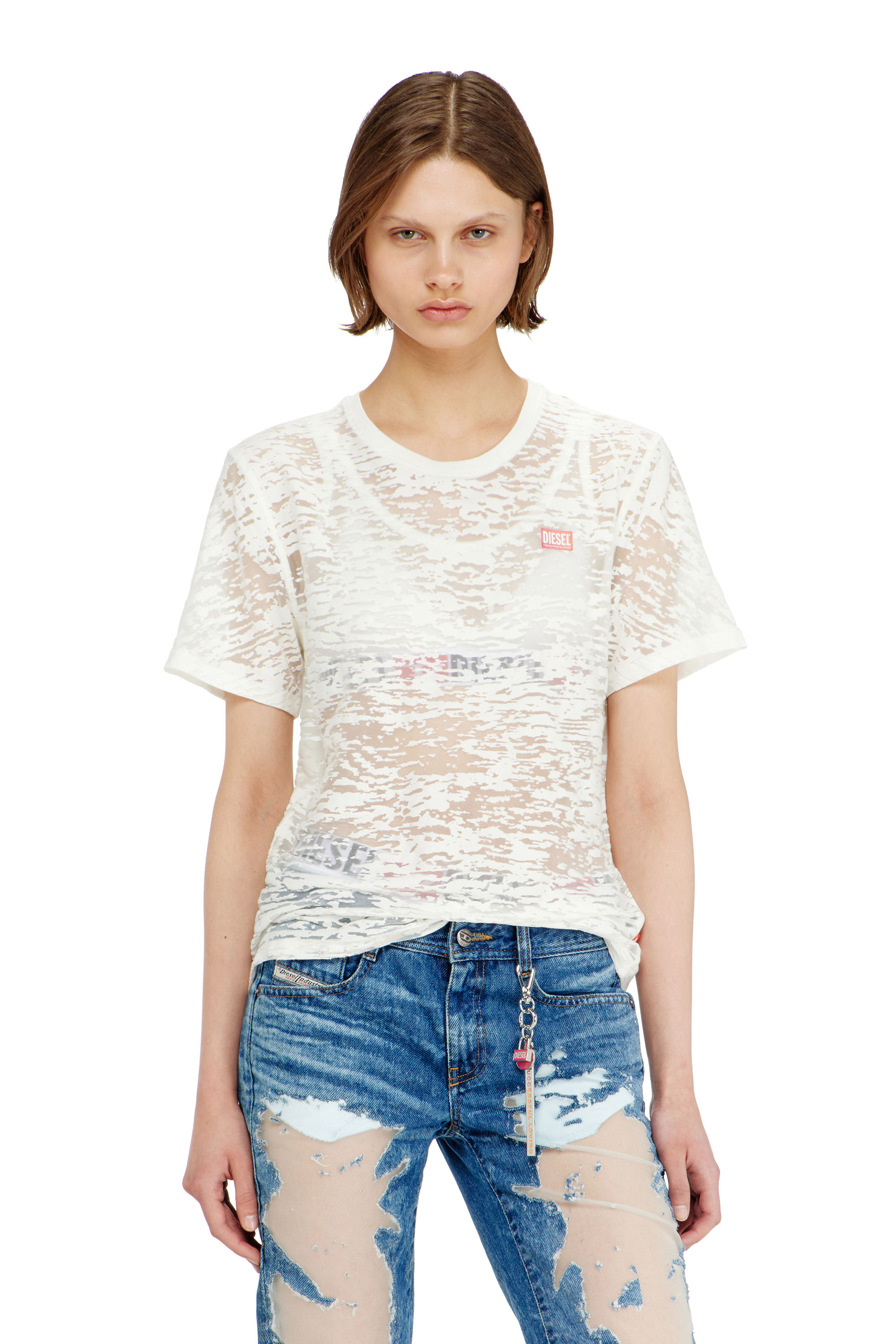 Diesel - PR-T-NOTS-MATI-R, Camiseta de jersey all-over devor&eacute; Unisex in Blanco - 5