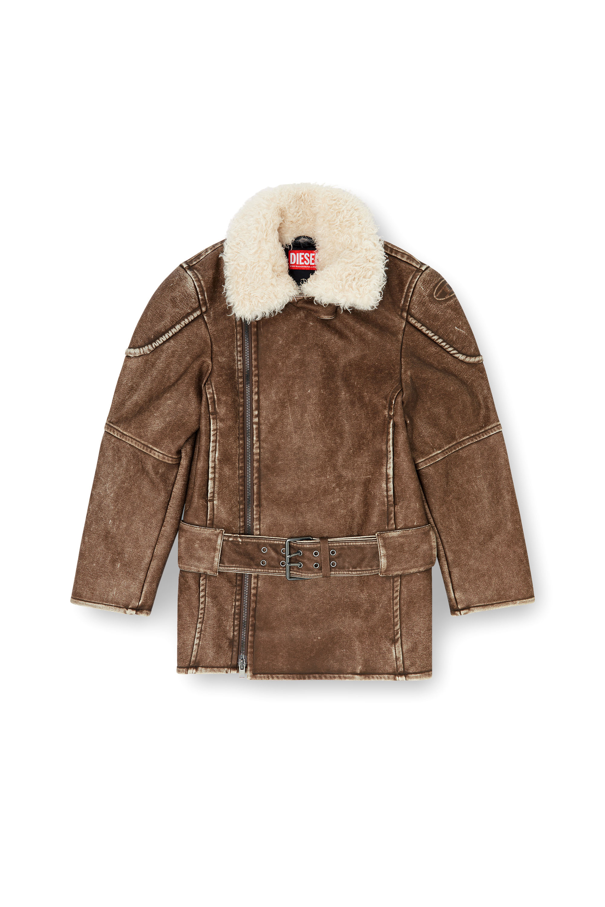 Diesel - G-EYSER, Manteau aviateur-biker crois&eacute; Femme in Marron - 3