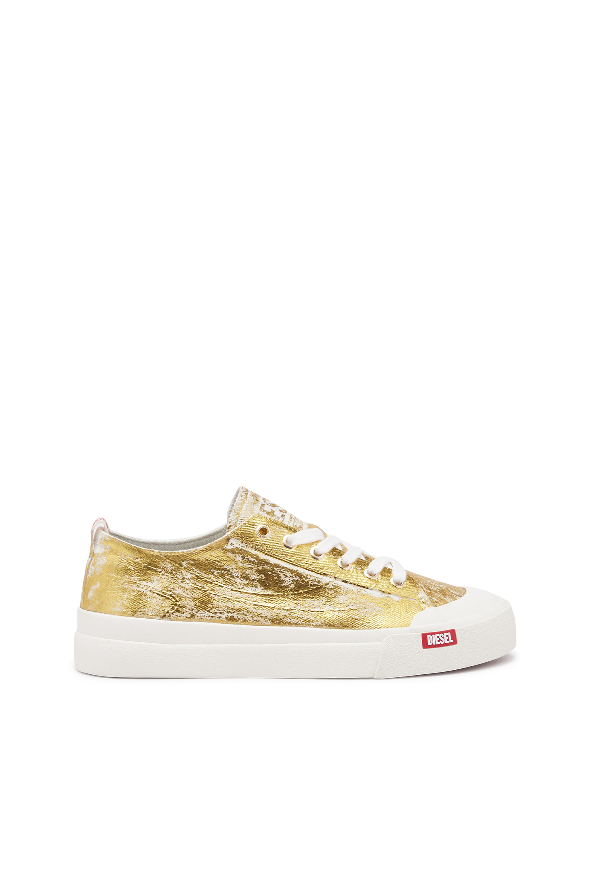 Diesel - S-ATHOS LOW W, Woman's S-Athos Low-Distressed sneakers in metallic canvas in Gold - 1