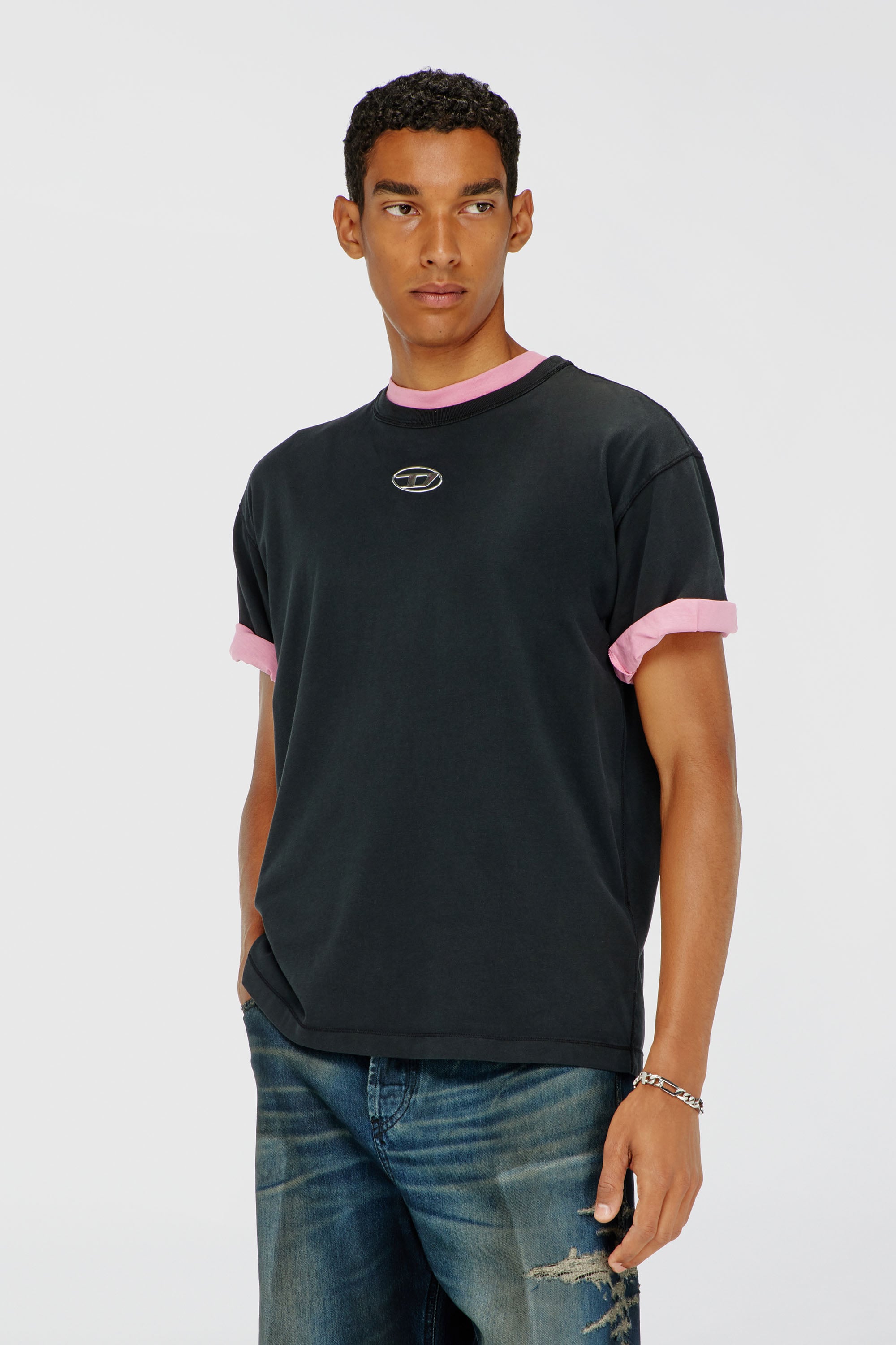 Diesel - T-NORM-IOD, Man's Light cotton T-shirt with metallic Oval D logo in Black - 1