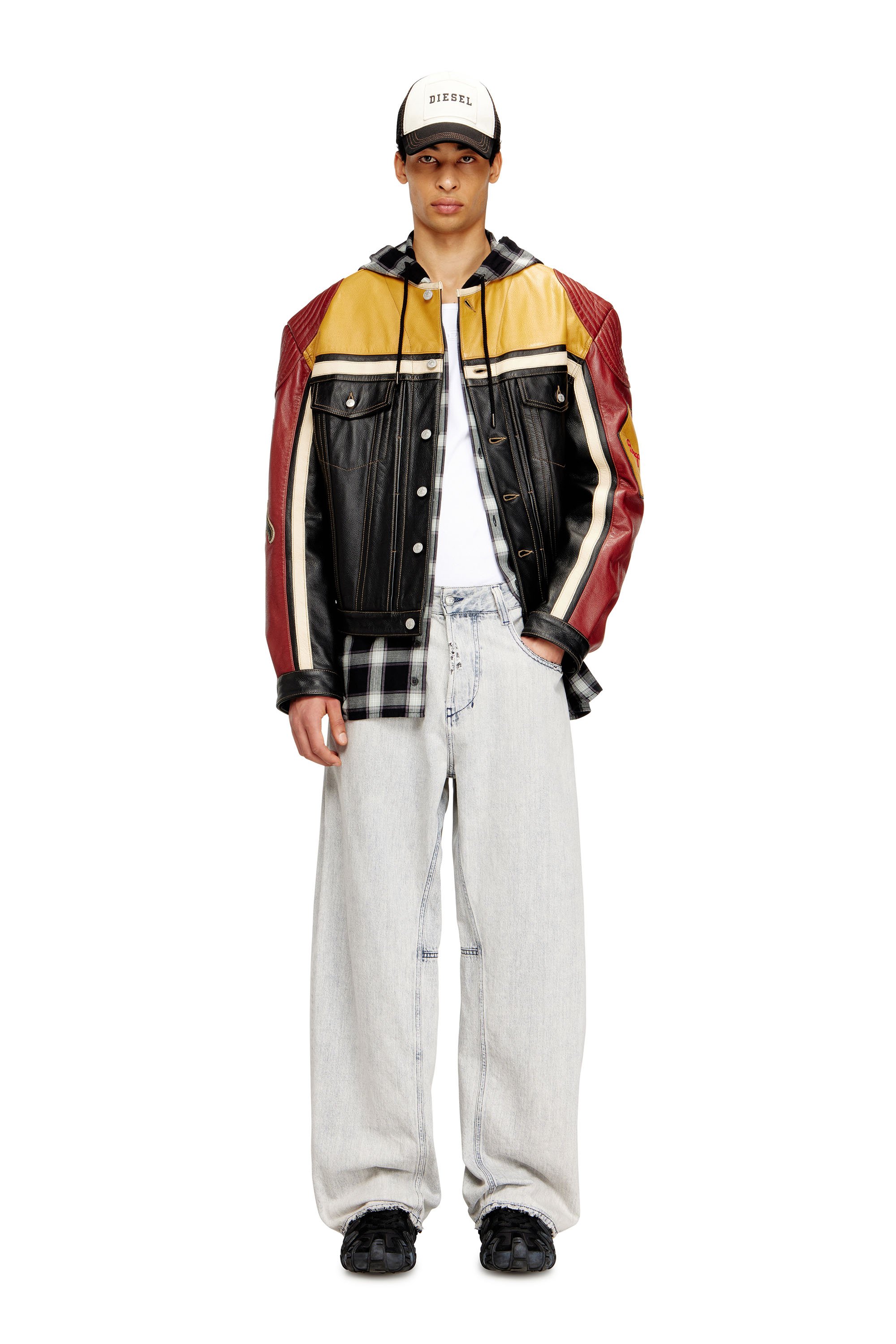 Diesel - L-COUG-20TH, Unisex's Leather jacket with patch details in Black/Red - 3