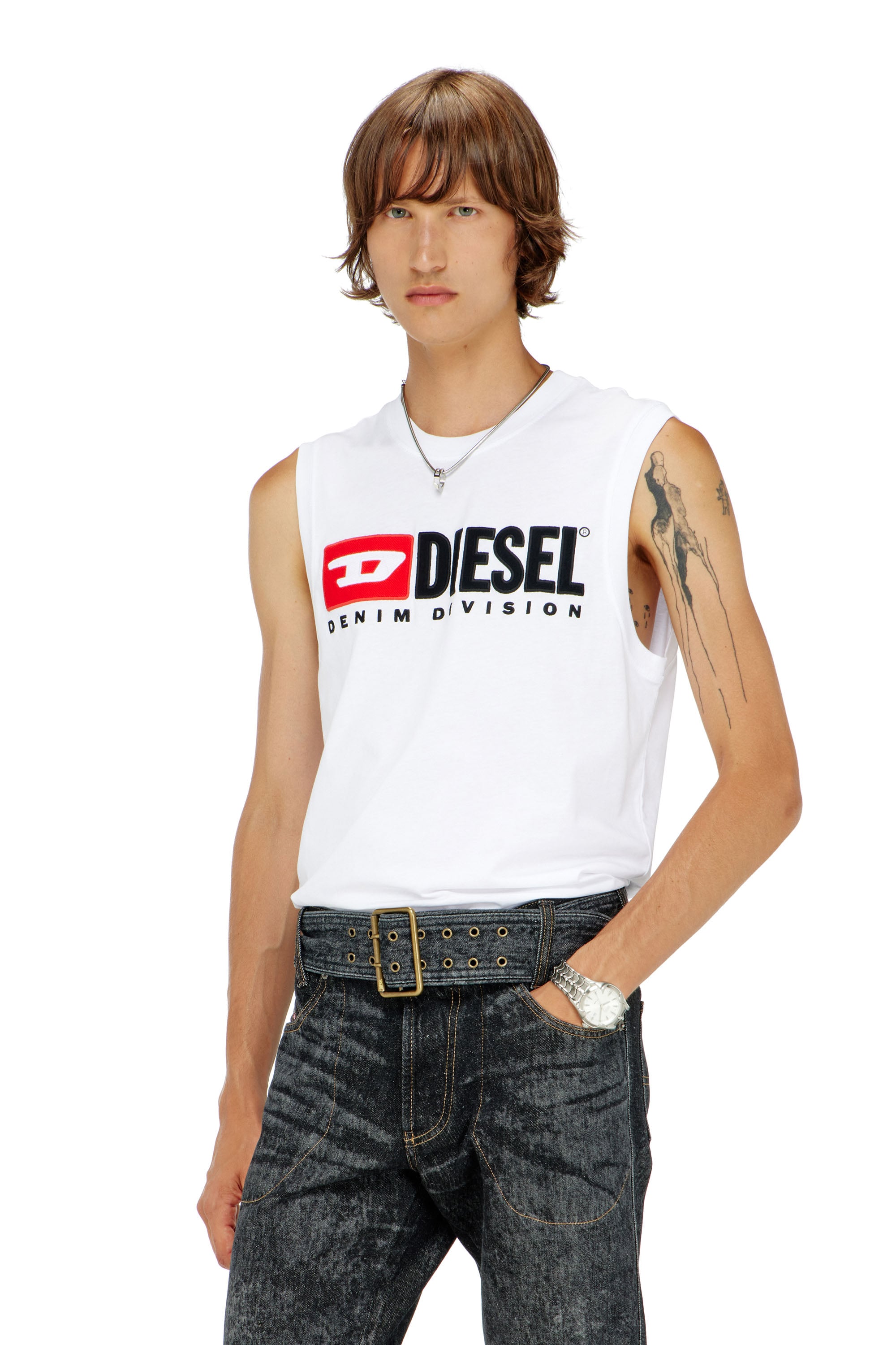 Diesel - T-ISCO-DIV, Man's Tank top with chest logo print in White - 1