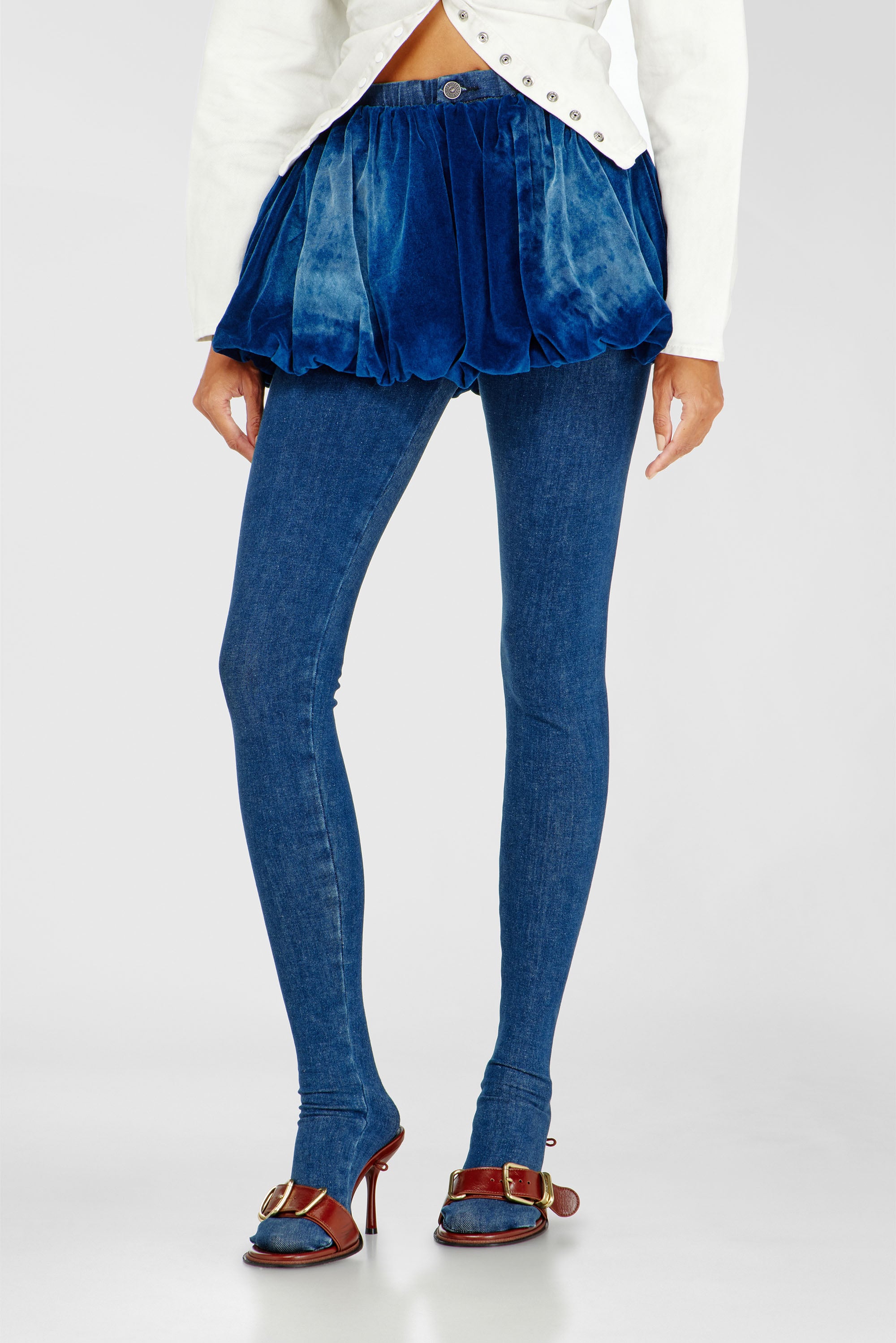Diesel - DE-MUJ-FSJ1, Female's Short bubble skirt in velvet denim in Dark Blue - 3