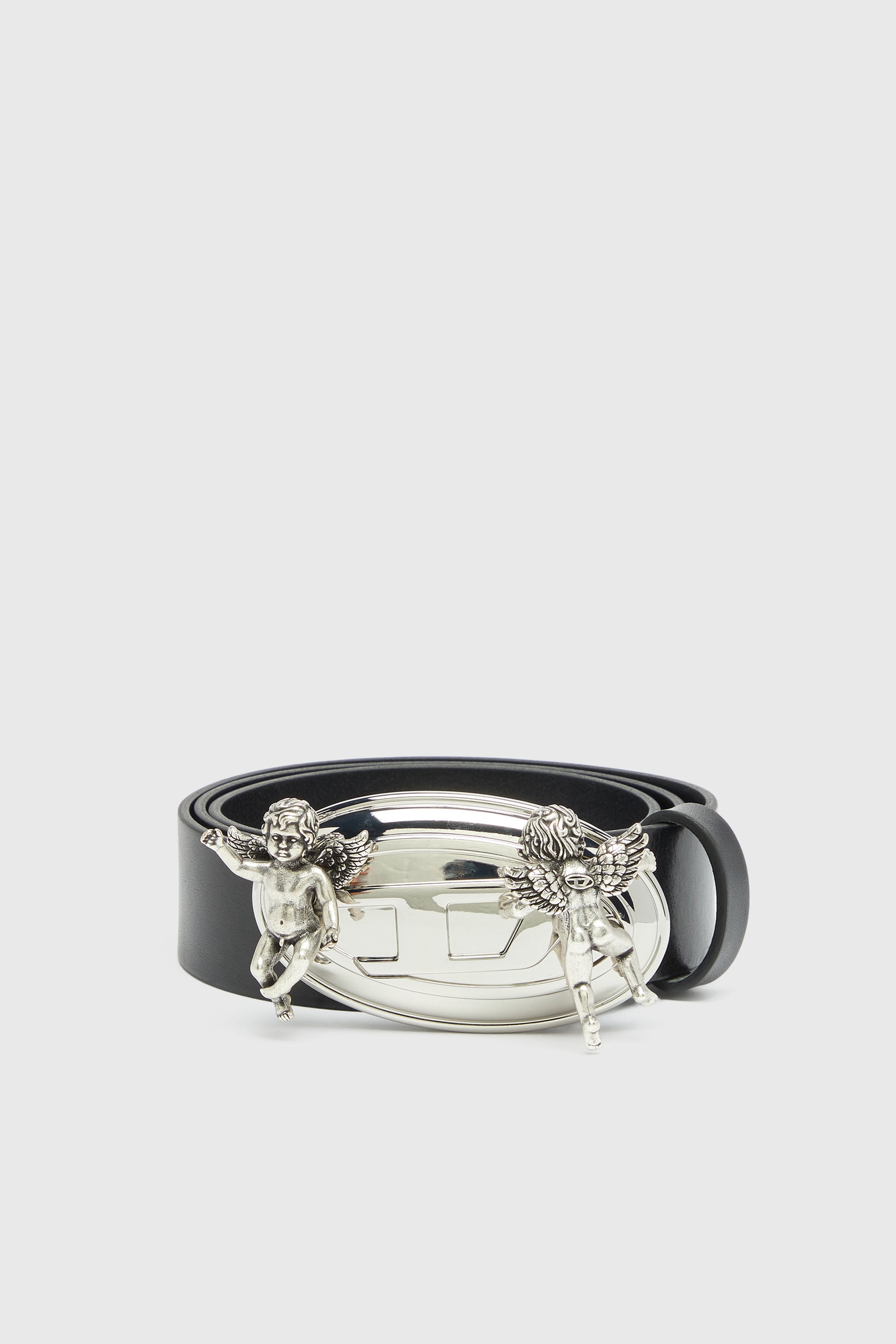 Diesel - B-OVAL ANGELS 35, Cintur&oacute;n 3,5 cm de piel con hebilla Oval D querub&iacute;n Mujer in Negro - 1