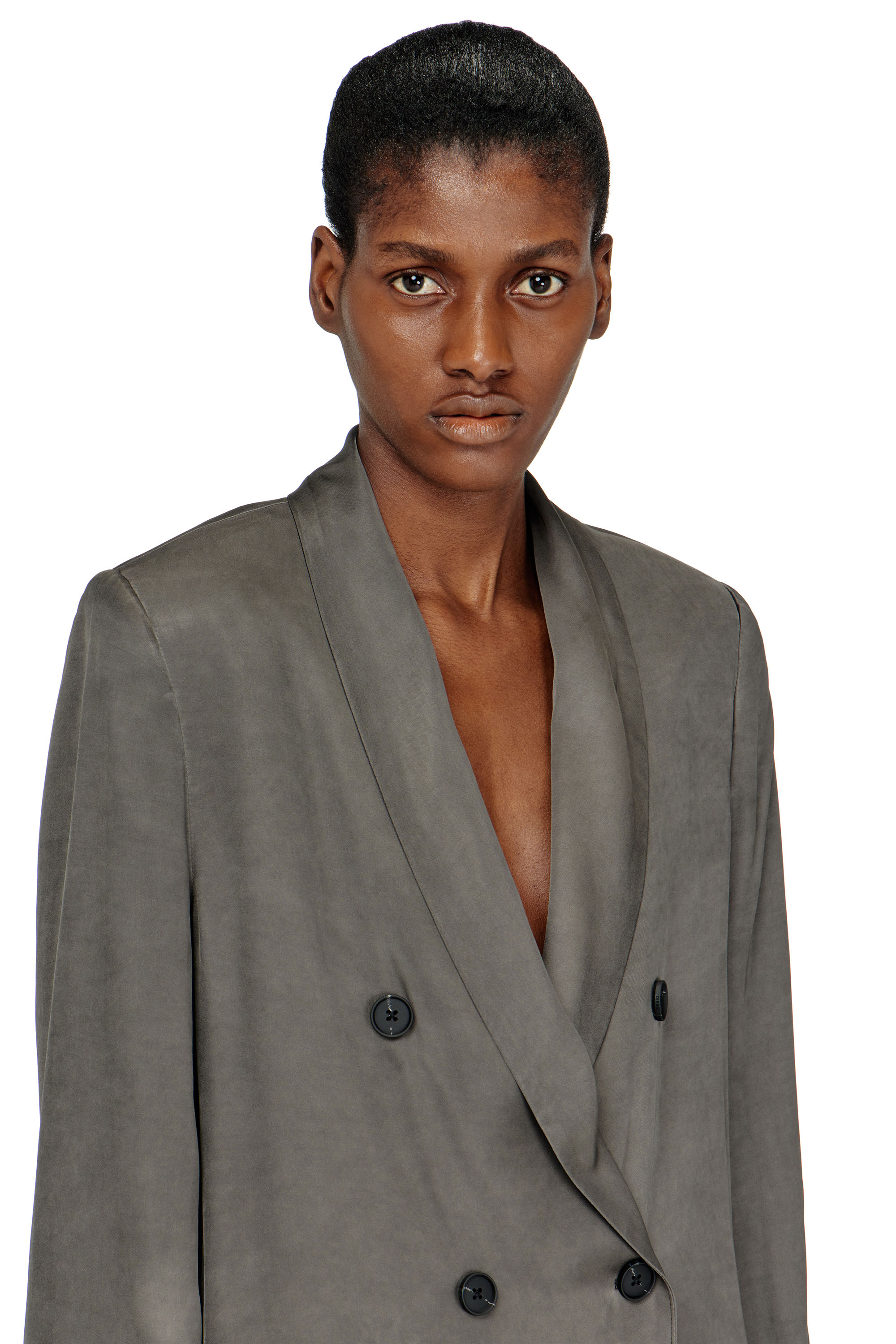 Diesel - G-AVINA-S1, Woman's Blazer in treated fluid viscose in Dark grey - 4