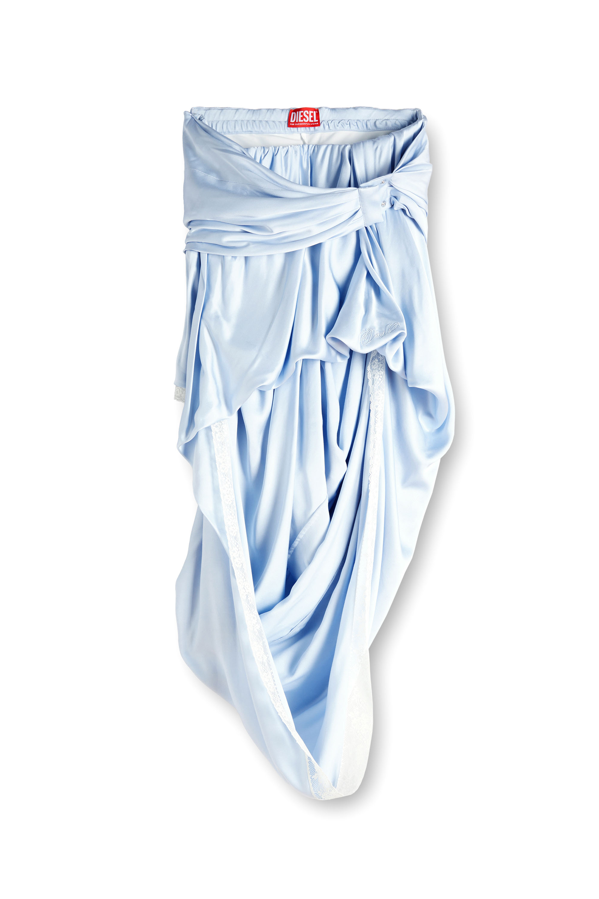 Diesel - O-WANDA, Falda midi de sat&eacute;n drapeada con encaje Mujer in Azul marino - 2