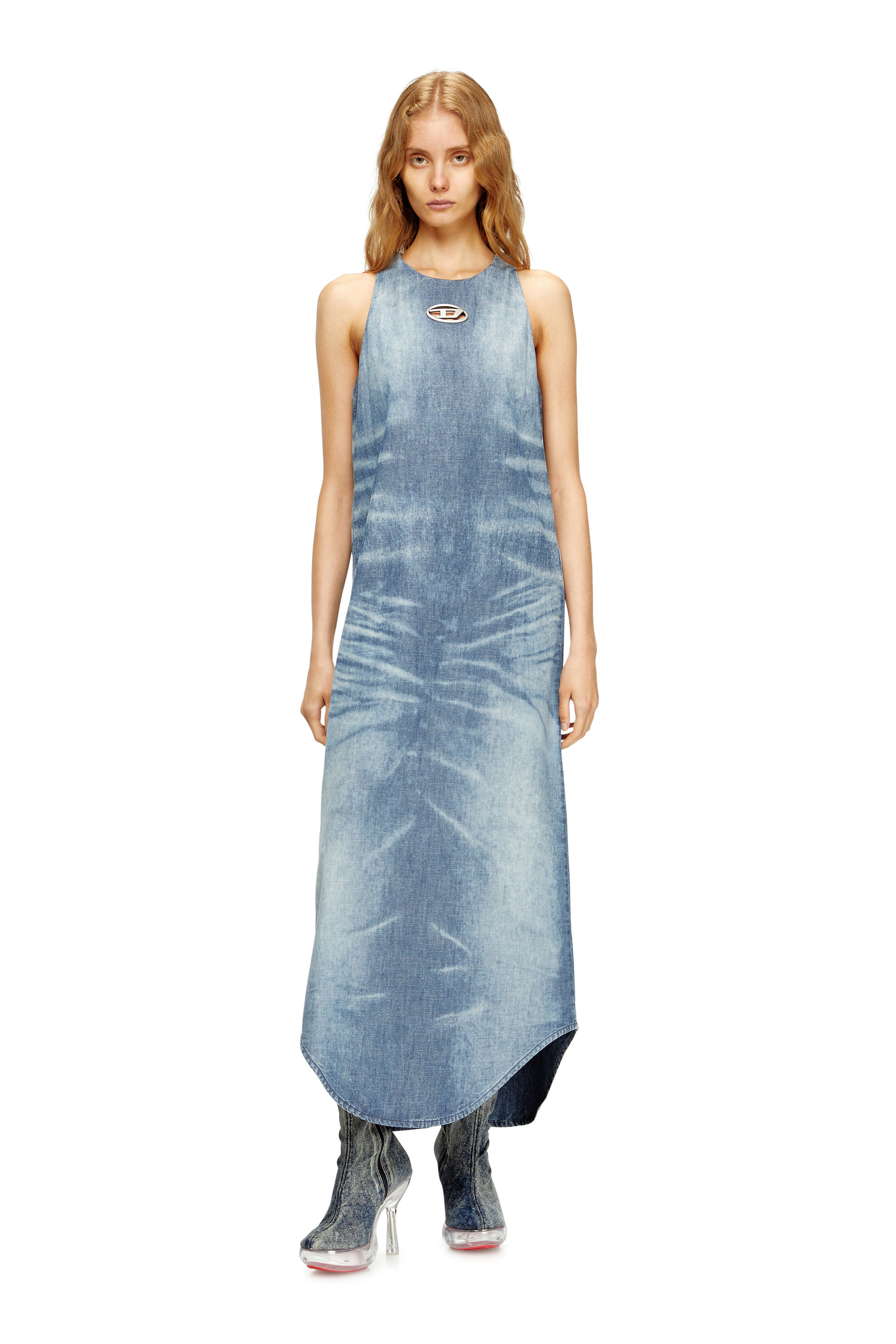 Diesel - DE-LINA-S, Female's Long dress in marbled denim in Light Blue - 2