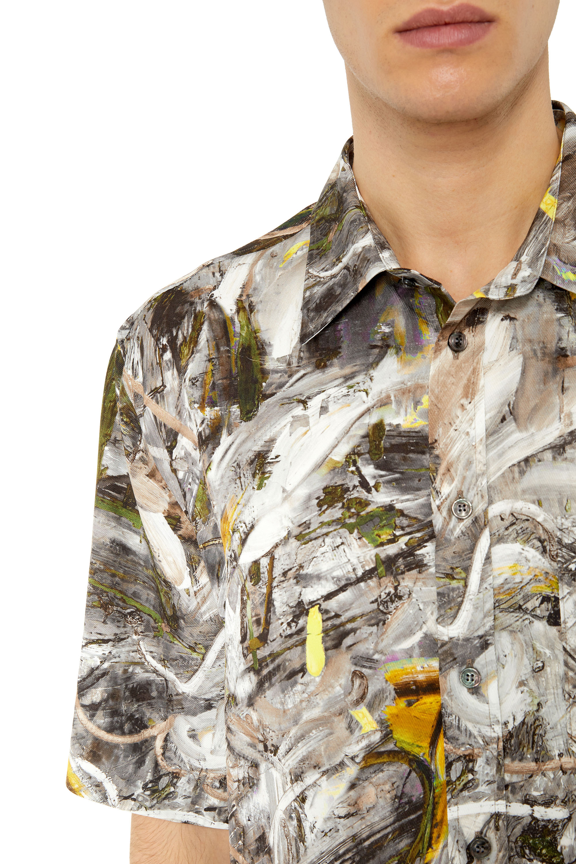 Diesel - S-UMBE-SSL-PRINT, Man's Short sleeve shirt in printed twill in Grey/White - 4