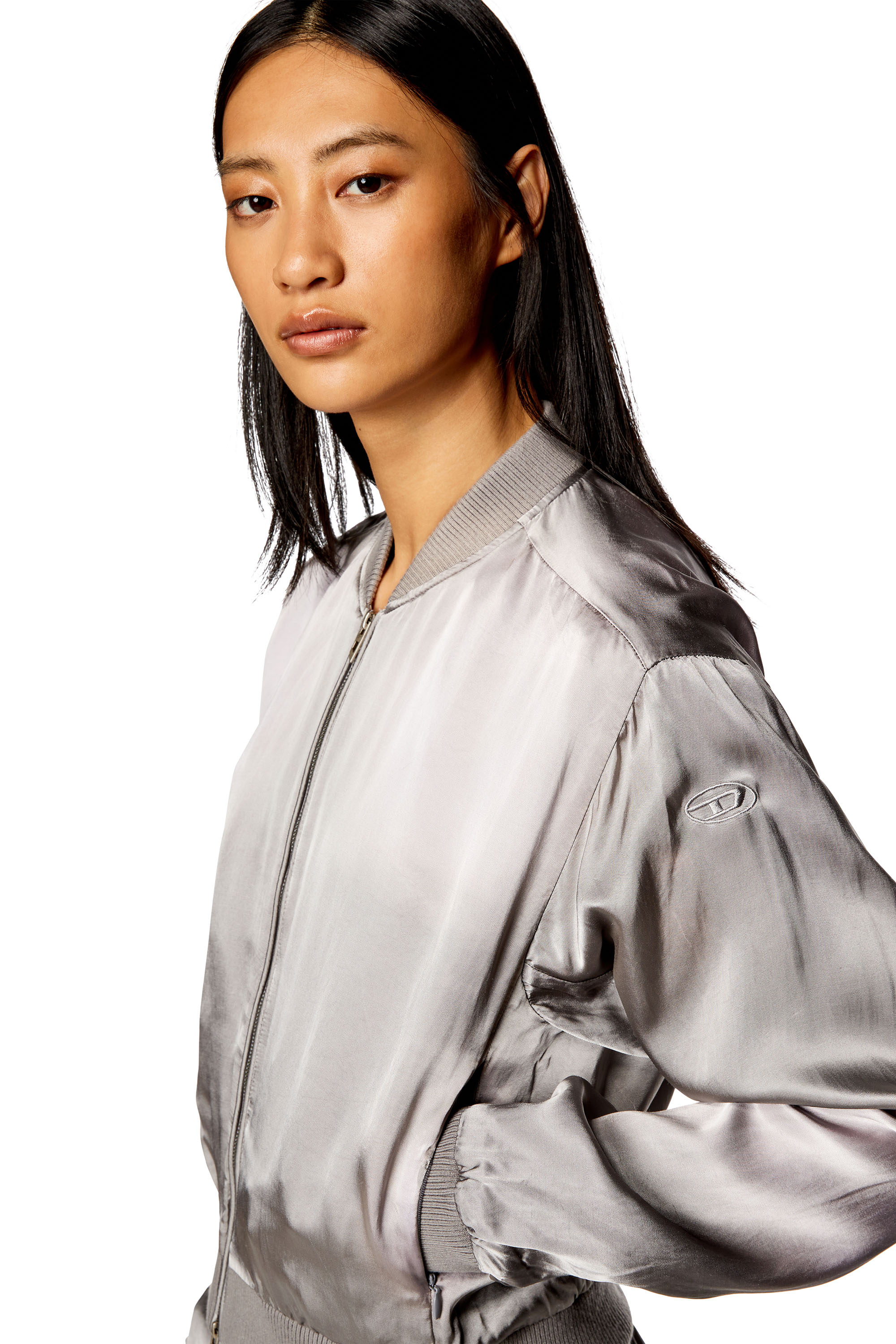 Diesel - G-KHLOW-N1, Veste bomber en satin trait&eacute; Femme in Gris - 4