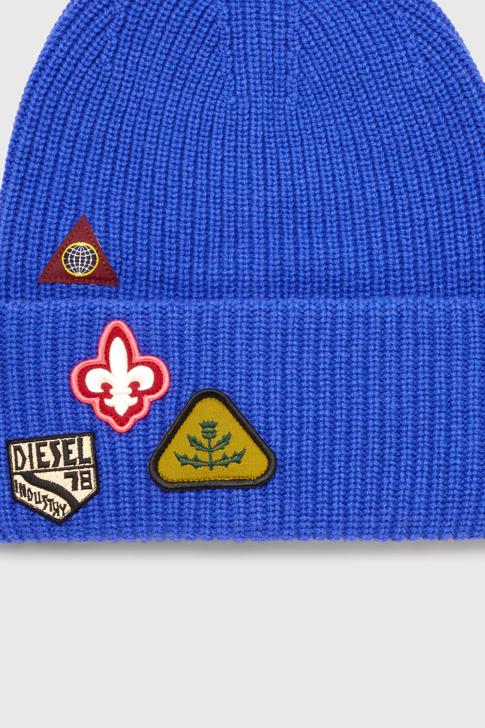 Diesel - K-PHAT, Unisex's Wool beanie with logo patches in Blue - 3