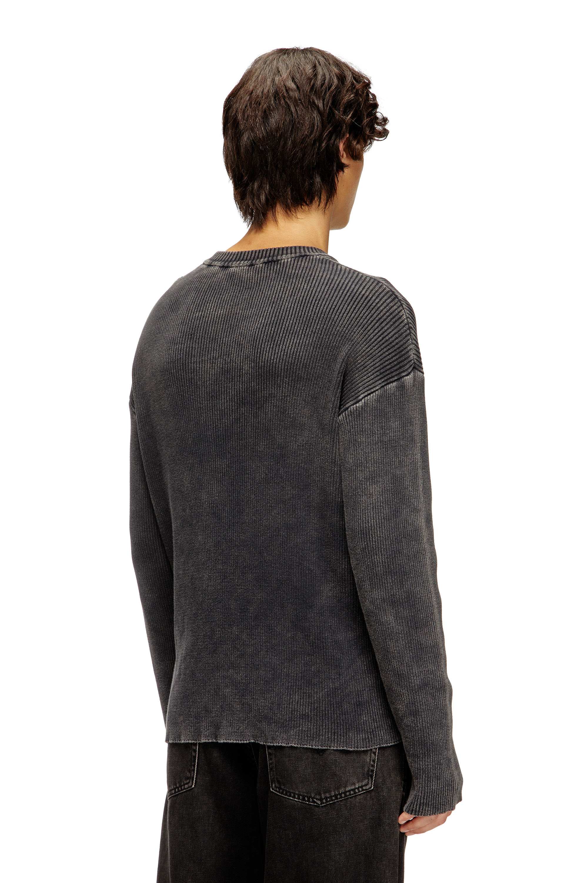 Diesel - K-DARREN-D, Jersey de punto acanalado con aberturas y placa Oval D Hombre in Gris - 4