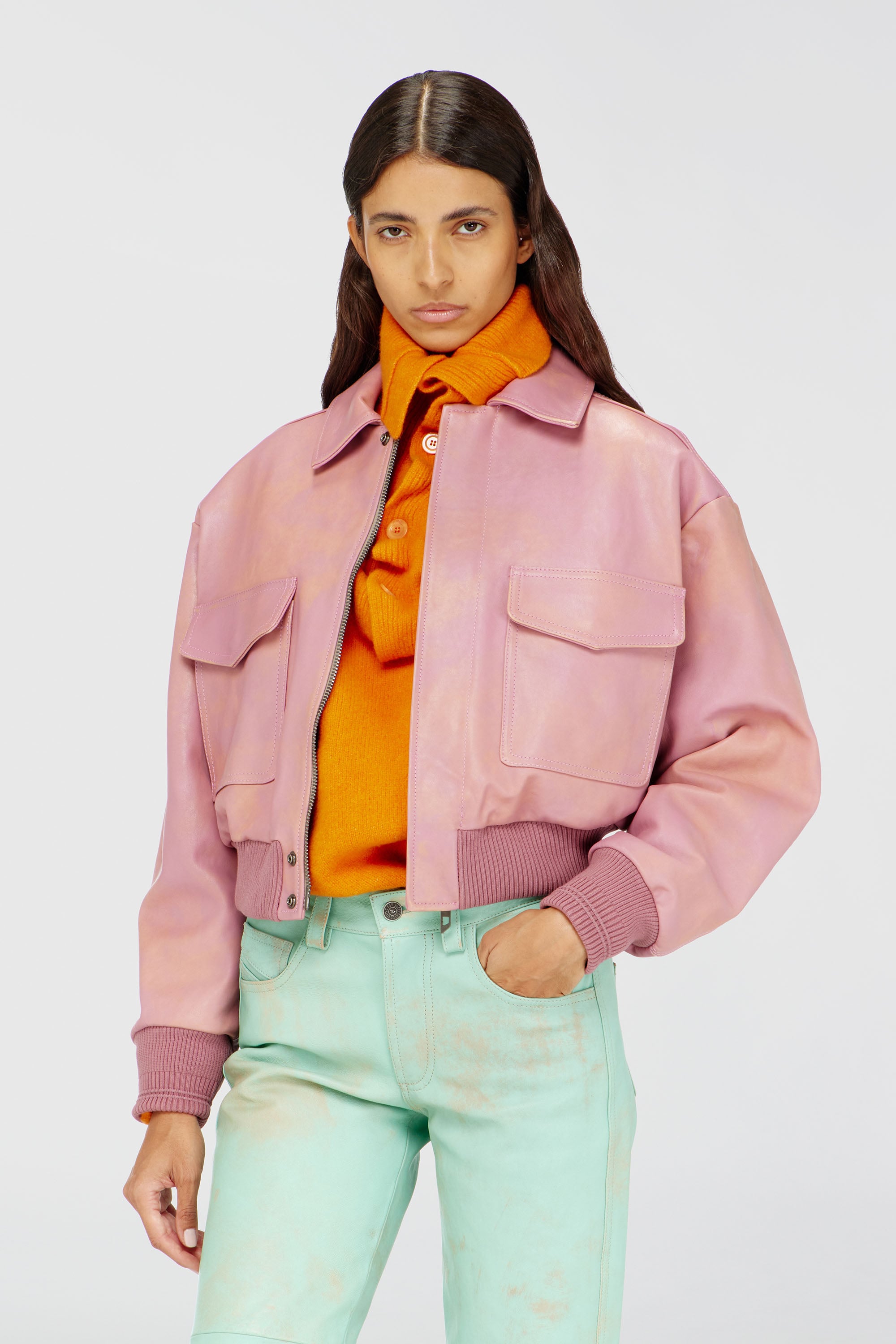 Diesel - L-AVIA, Chaqueta aviador de cuero tratado Mujer in Rosa - 1