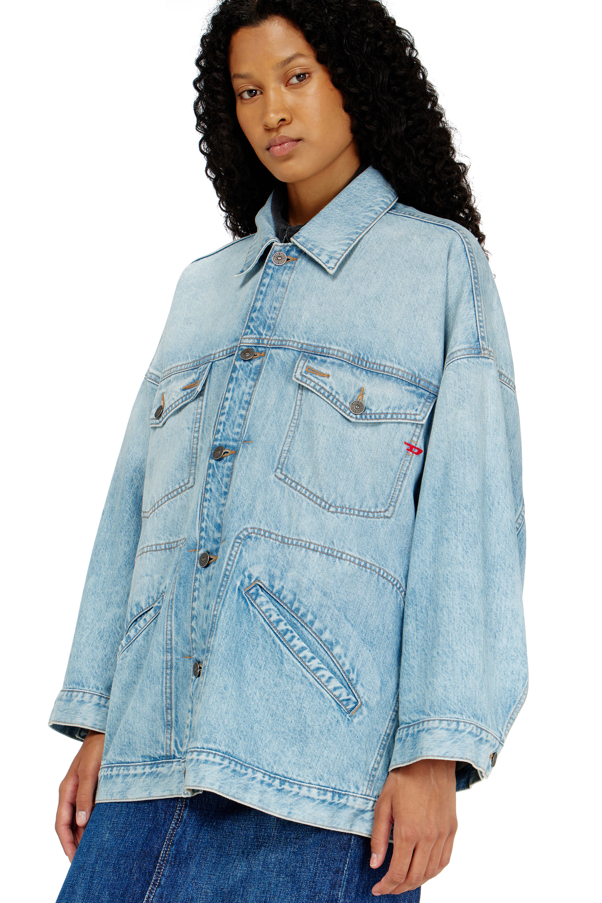 Diesel - DE-LIN, Woman's Oversized denim workwear jacket in Light Blue - 4