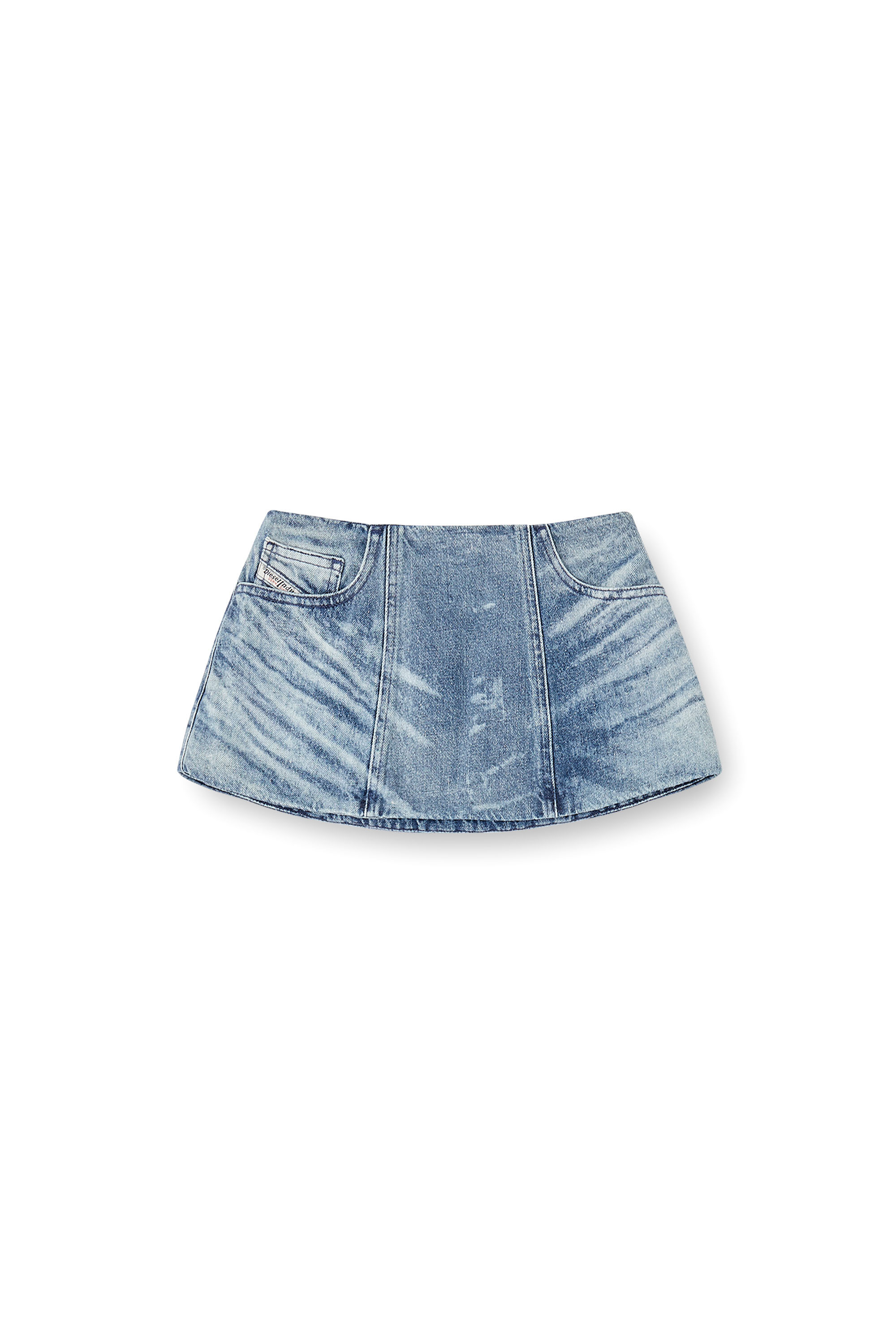 Diesel - DE-NORA-FSH, Female's Belt skirt in lasered cotton-hemp denim in Medium Blue - 3