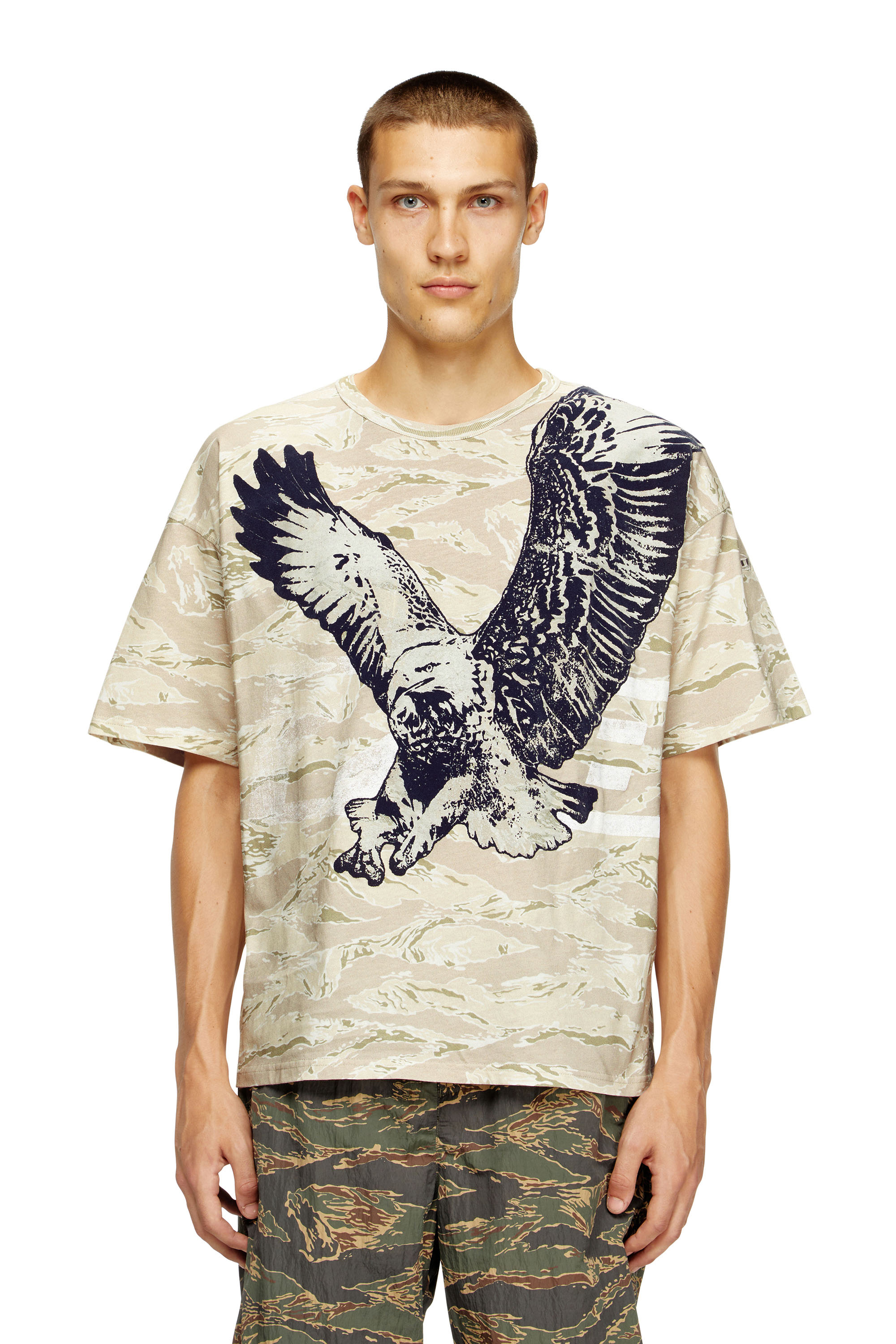 Diesel - T-BOXT-T14, Male's Camo T-shirt with eagle print in Beige - 1
