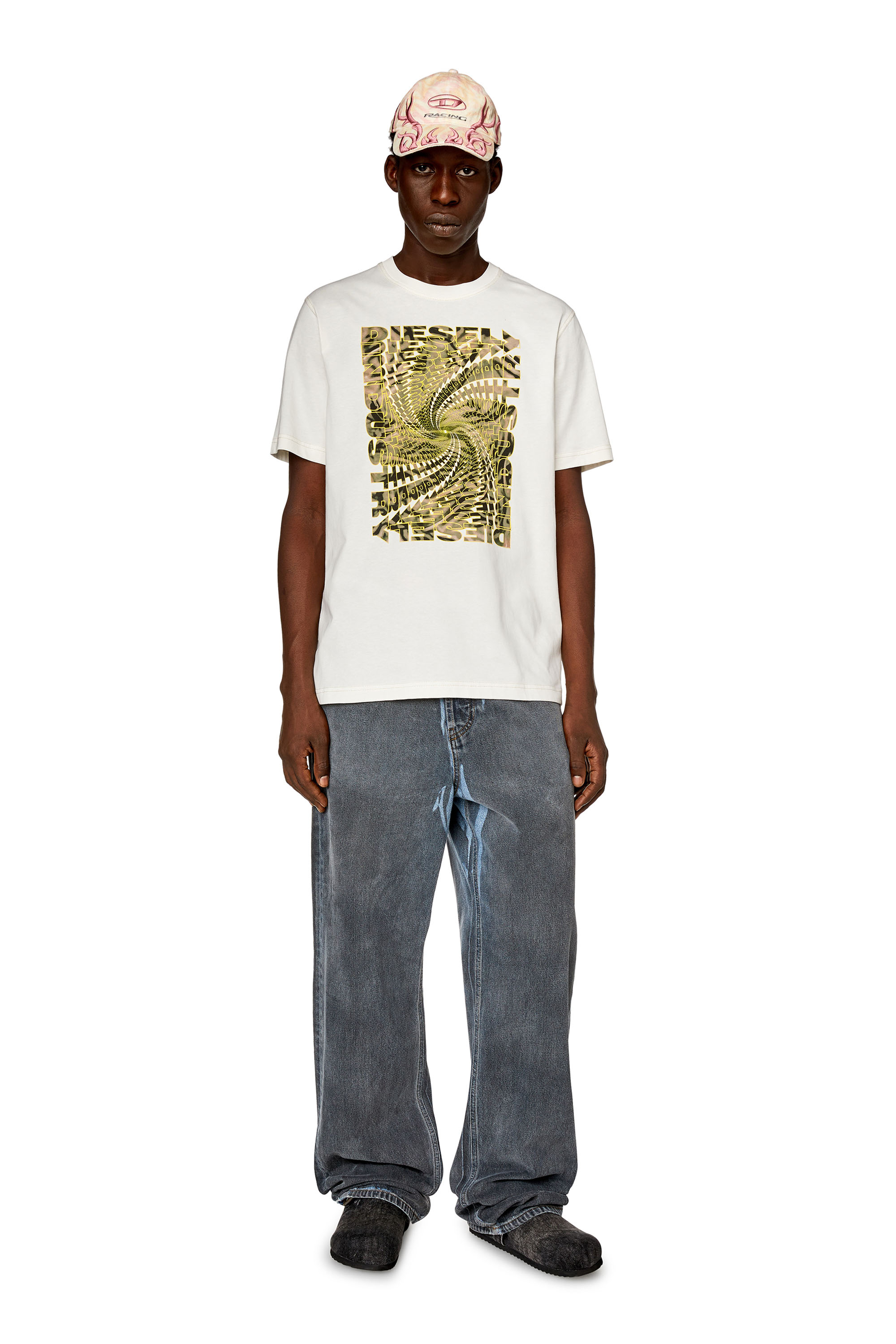 Diesel - T-JUST-N12, Man's T-shirt with zebra-camo optical logo print in White - 1
