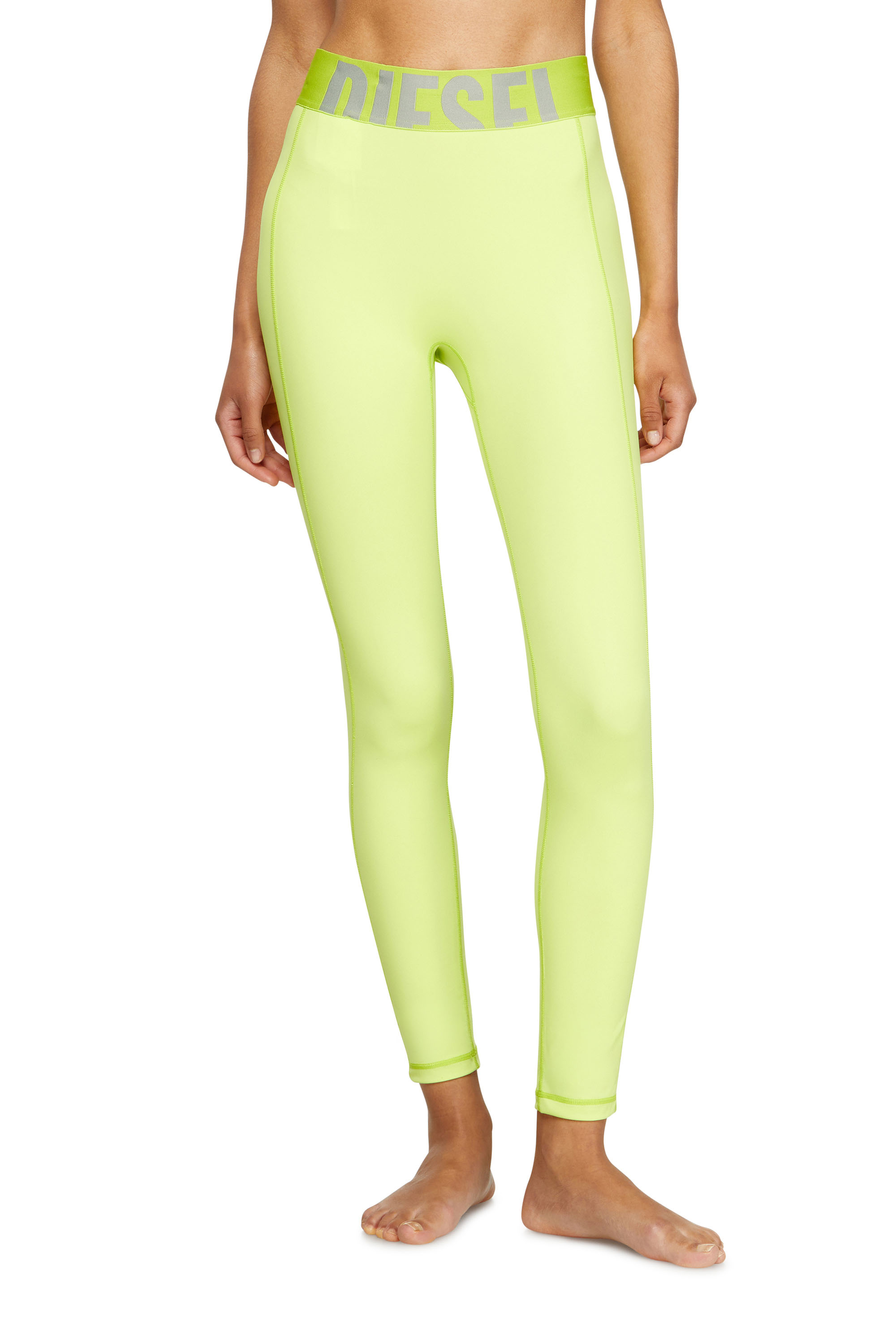 Diesel - ADELINE-D-POP, Female's Microfibre leggings with cut-off logo in Green Fluo - 2