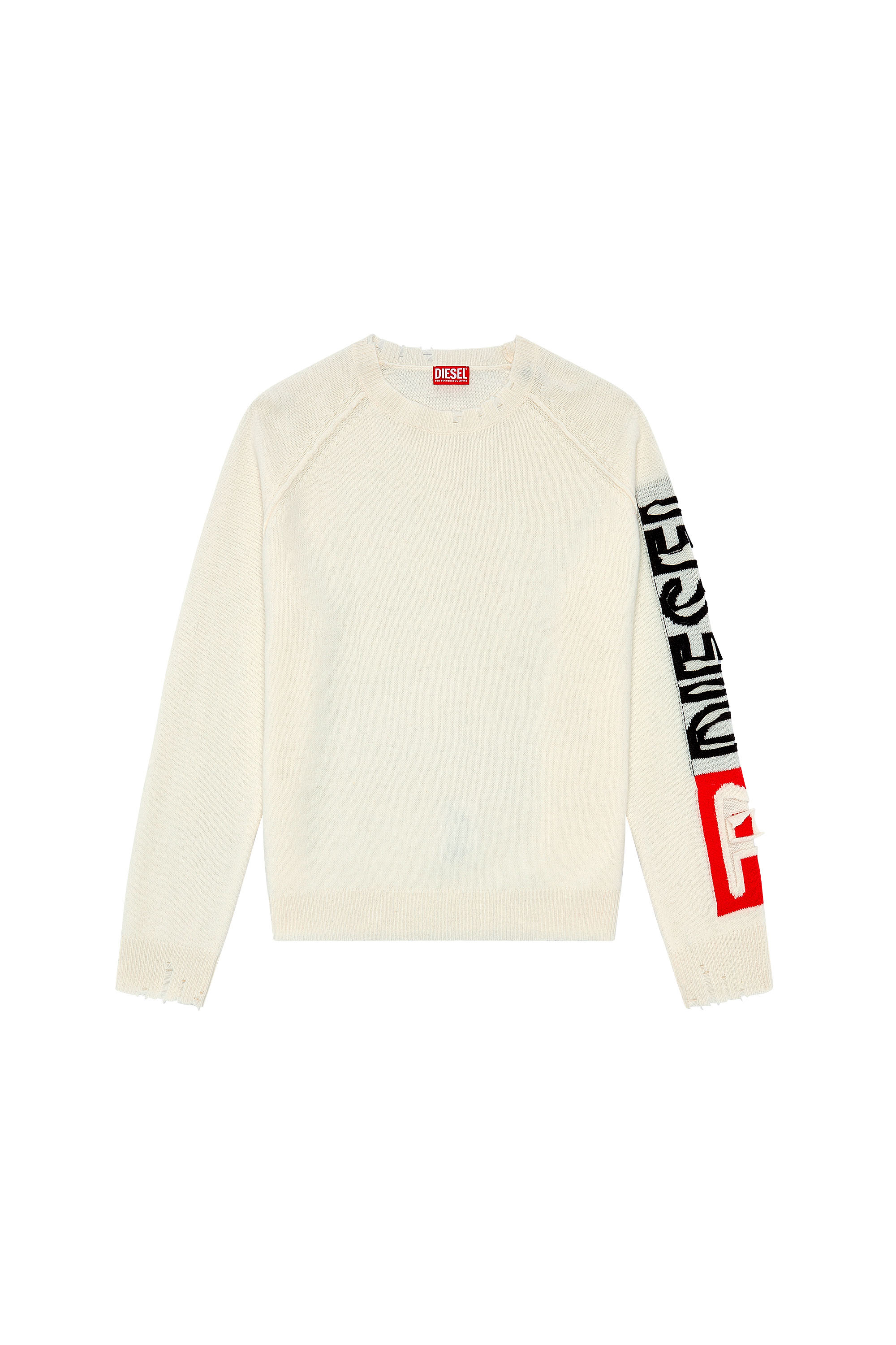 Men's Wool sweater with cut-up logo | White | Diesel