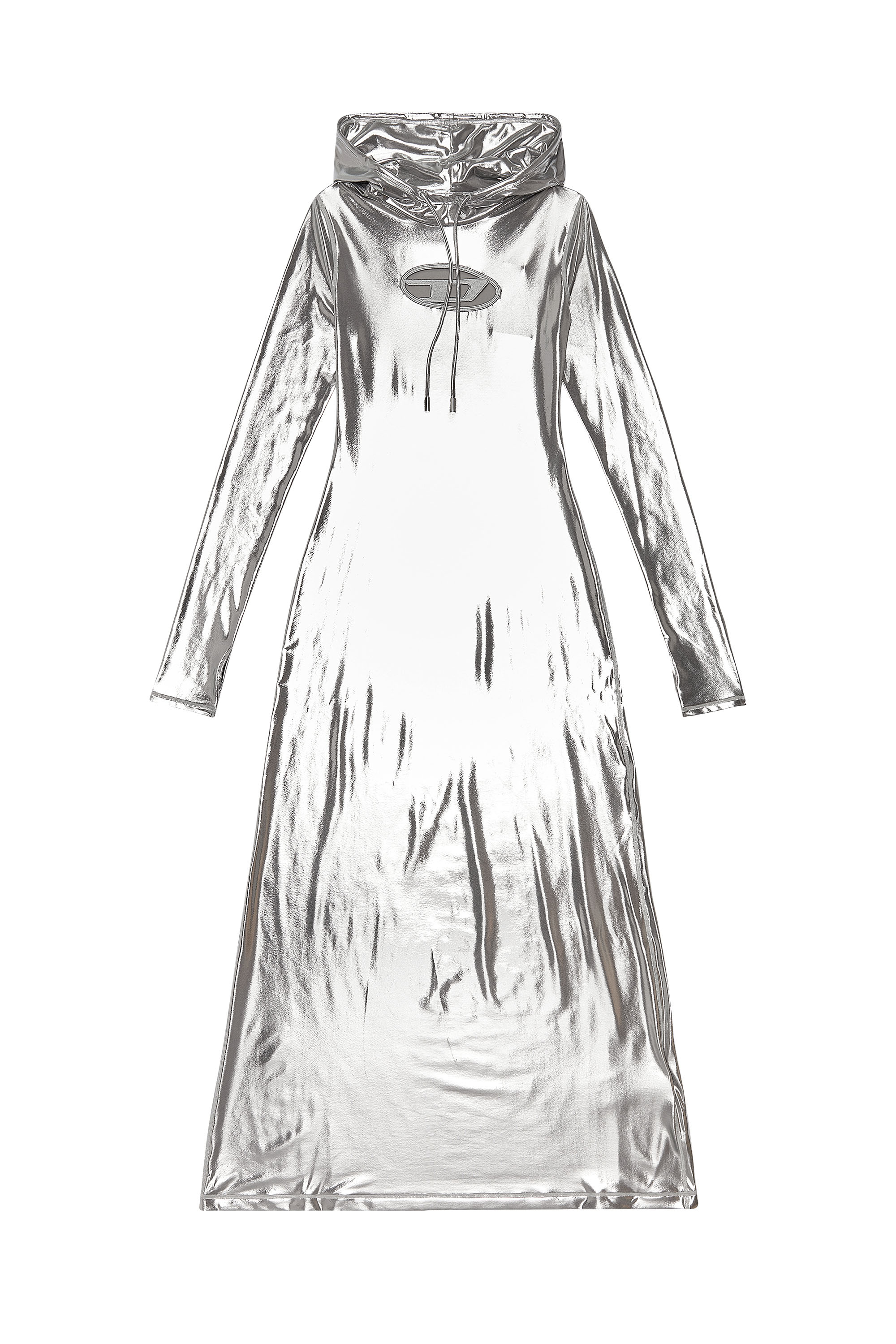 Diesel - D-MATHILDE-L1, Woman's Hoodie dress with shiny foil coating in Grey - 2