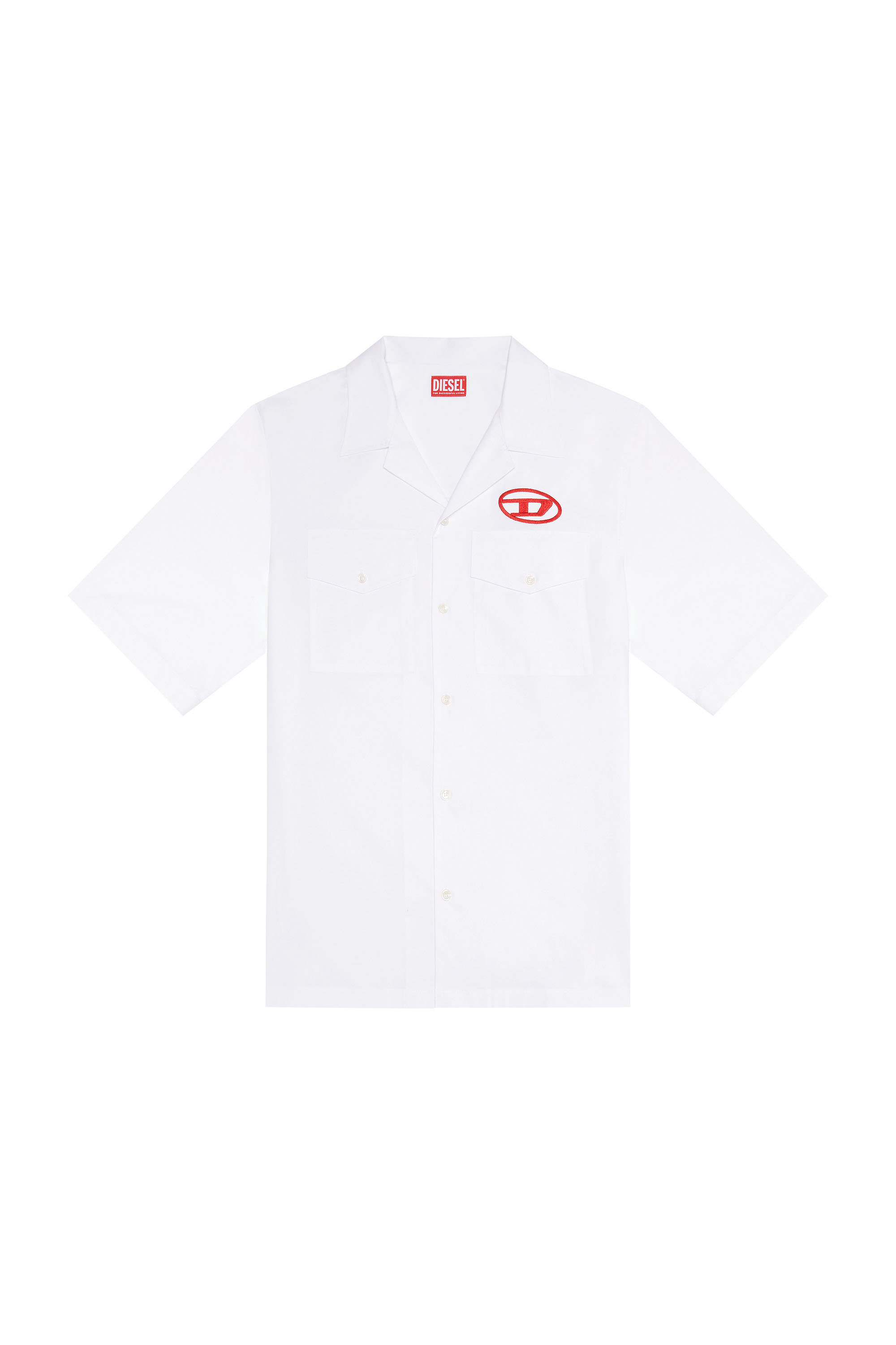 Diesel - S-MAC-22-B, Man's Bowling shirt with embroidered logo in White/Red - 2