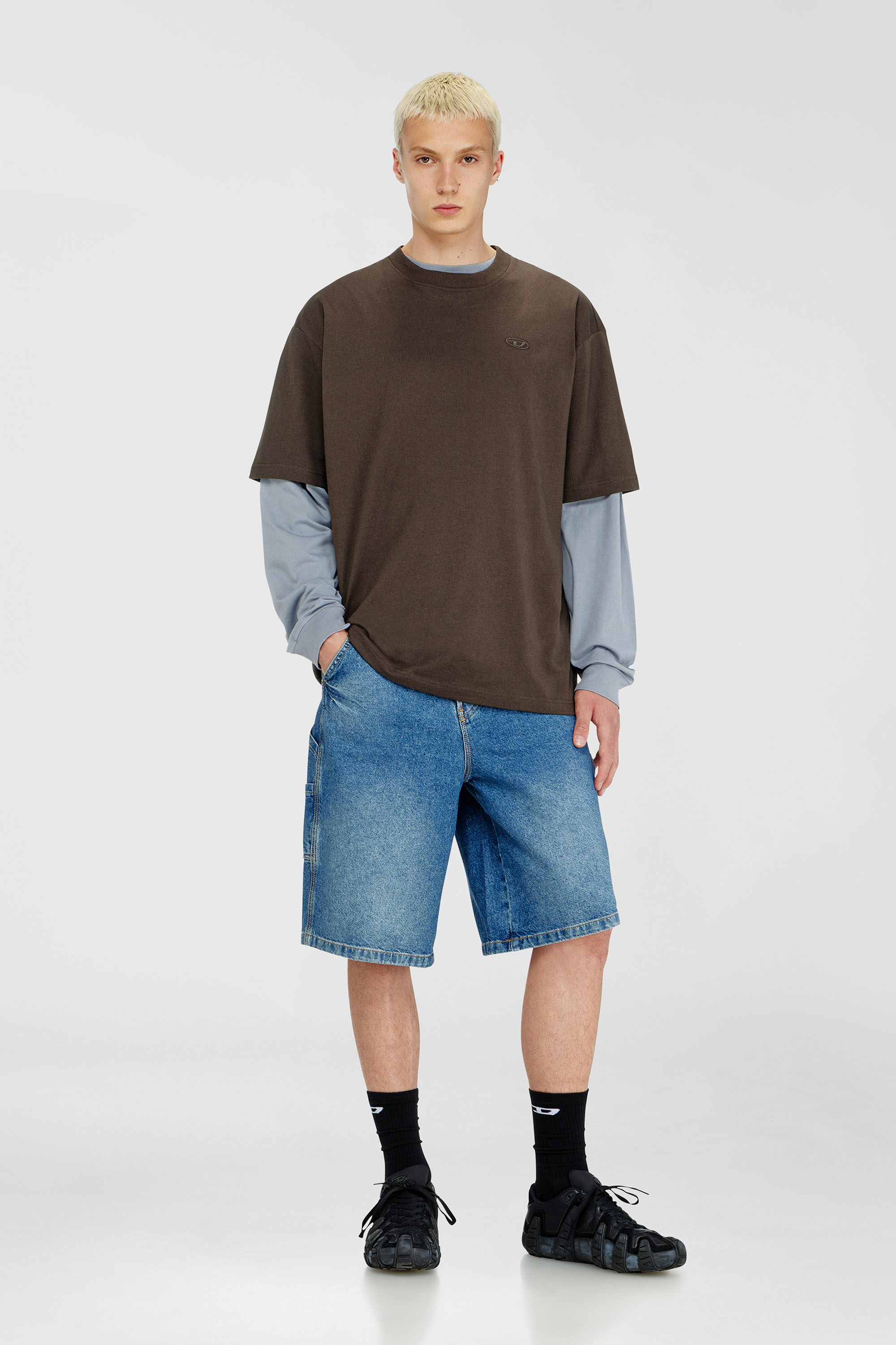 Diesel - T-BOGGY-MEGOVAL-D, Male's T-shirt with maxi oval D embroidery in Brown - 2