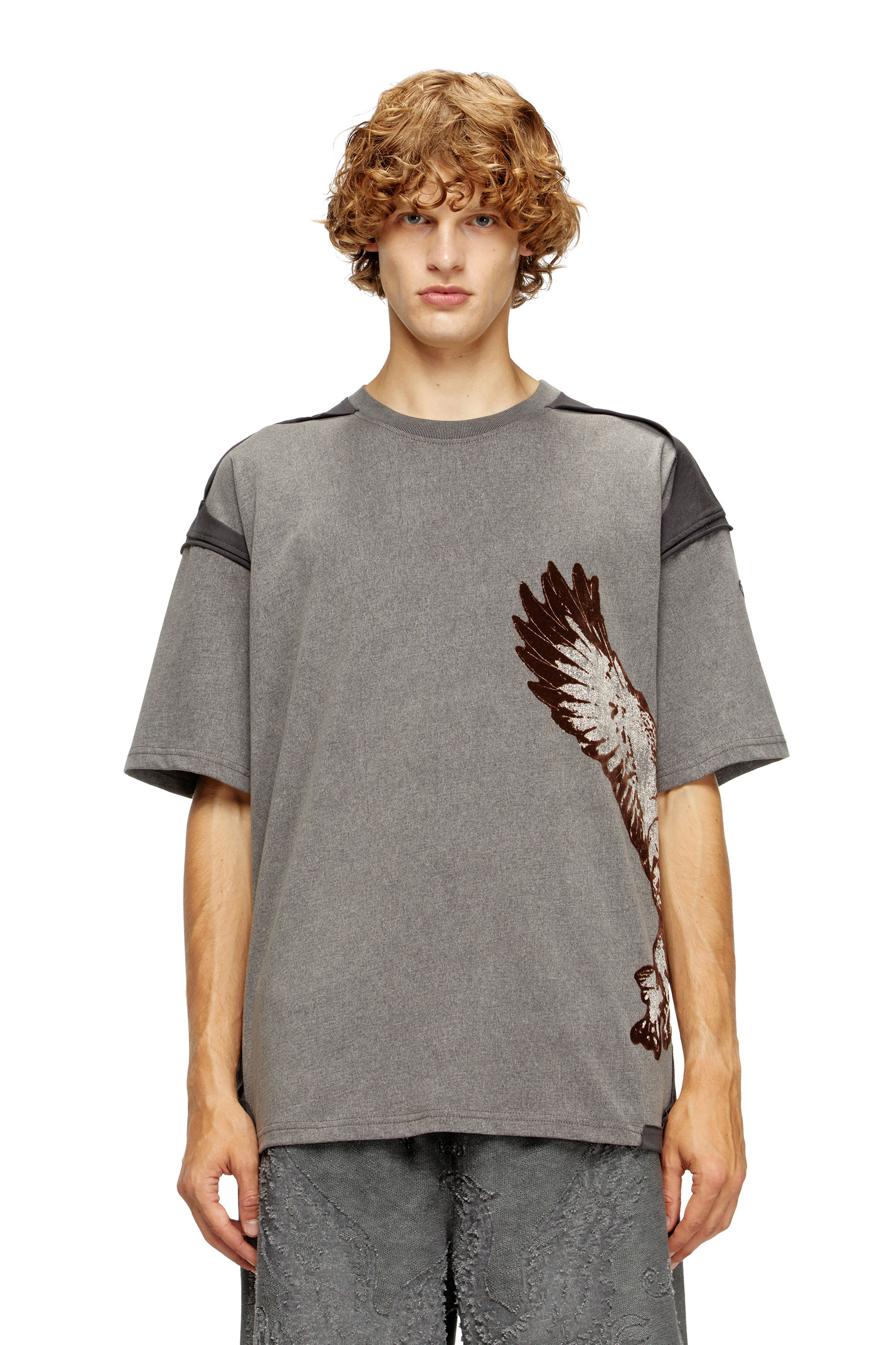 Diesel - T-BOXT-PEELOFF, Male's Peel-off T-shirt with eagle print in Grey - 1