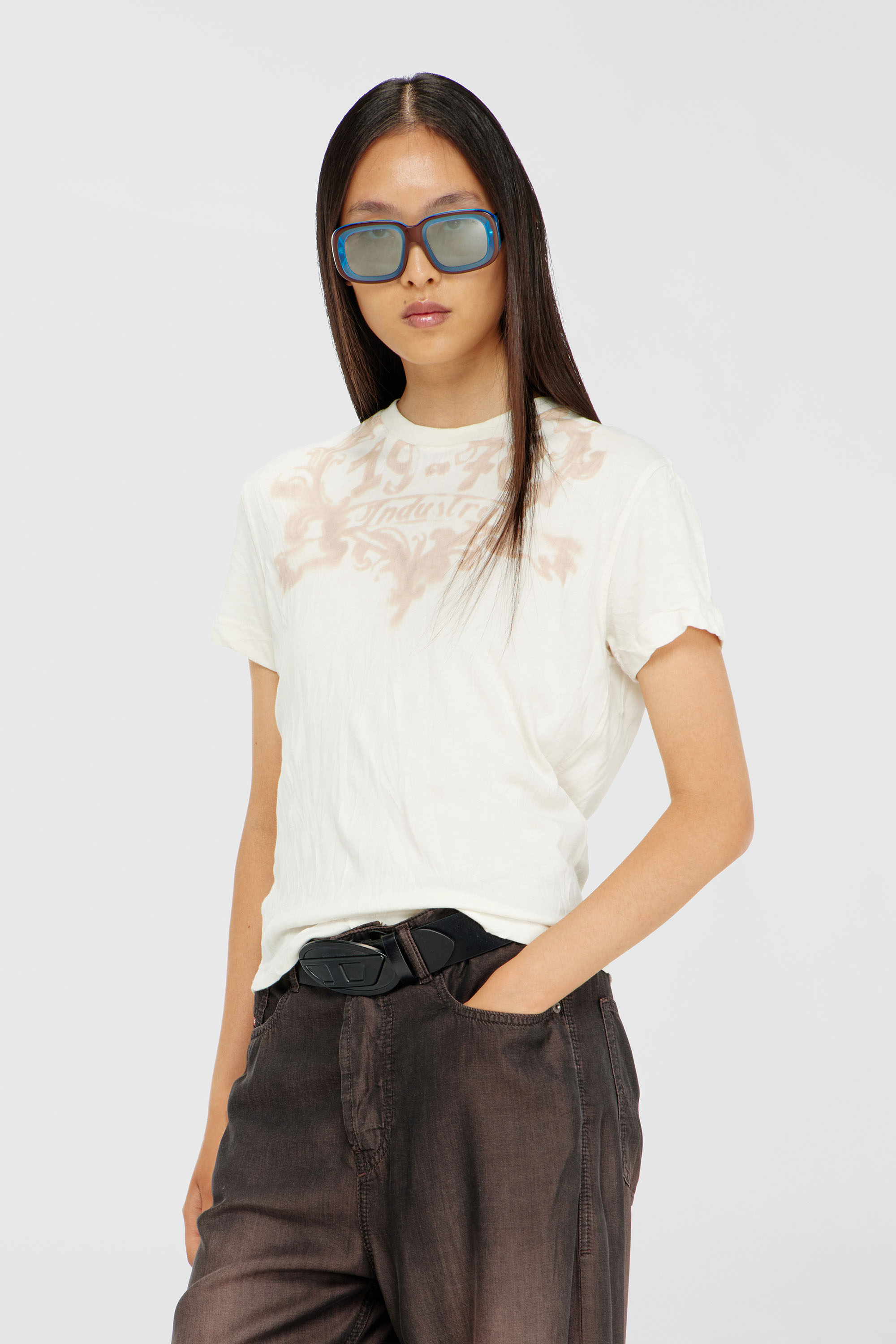 Diesel - T-ILA-AA5, Woman's Cotton T-shirt with graphic print in White/Pink - 1