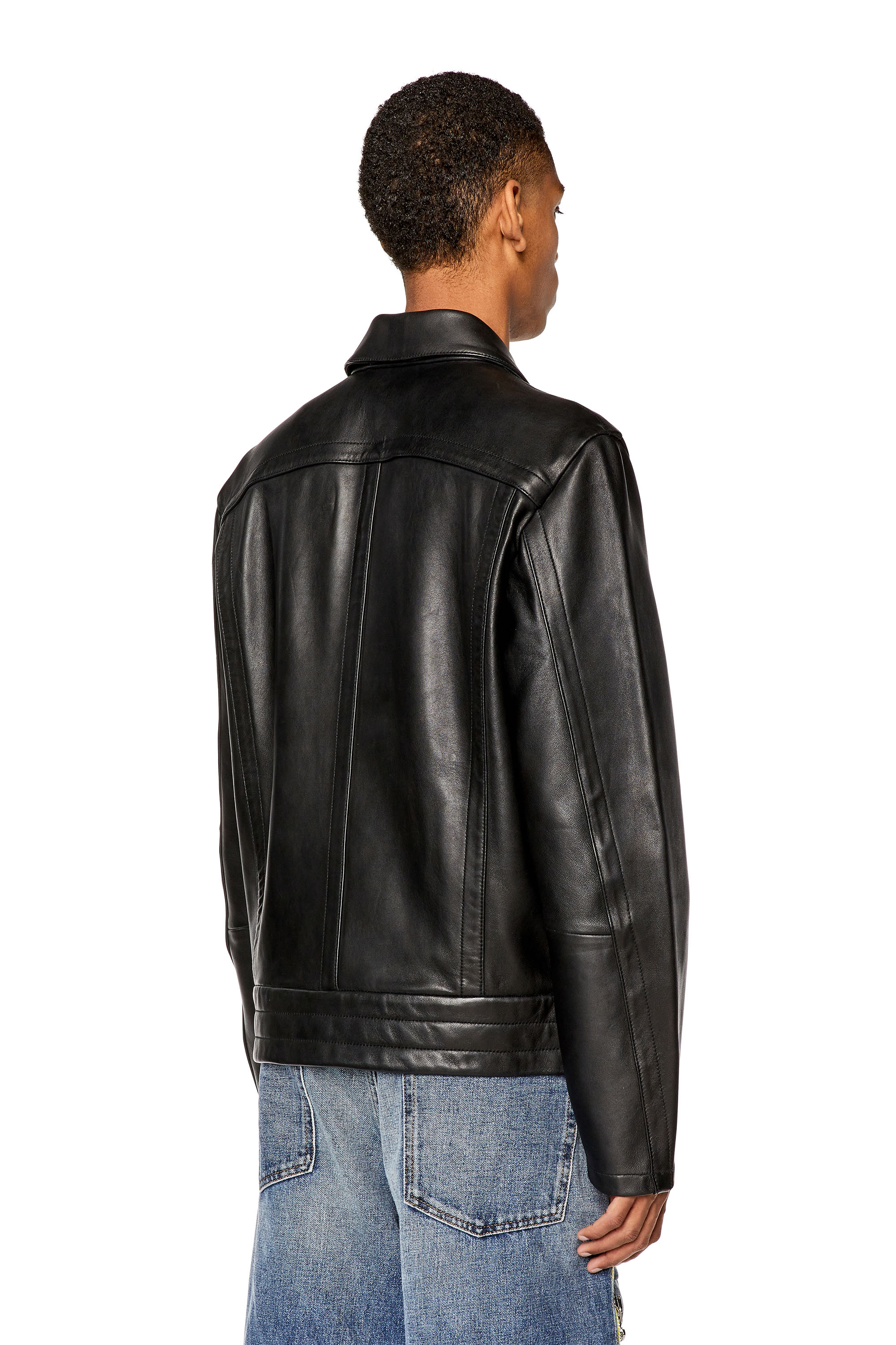 Men's Shirt jacket in supple leather | Black | Diesel