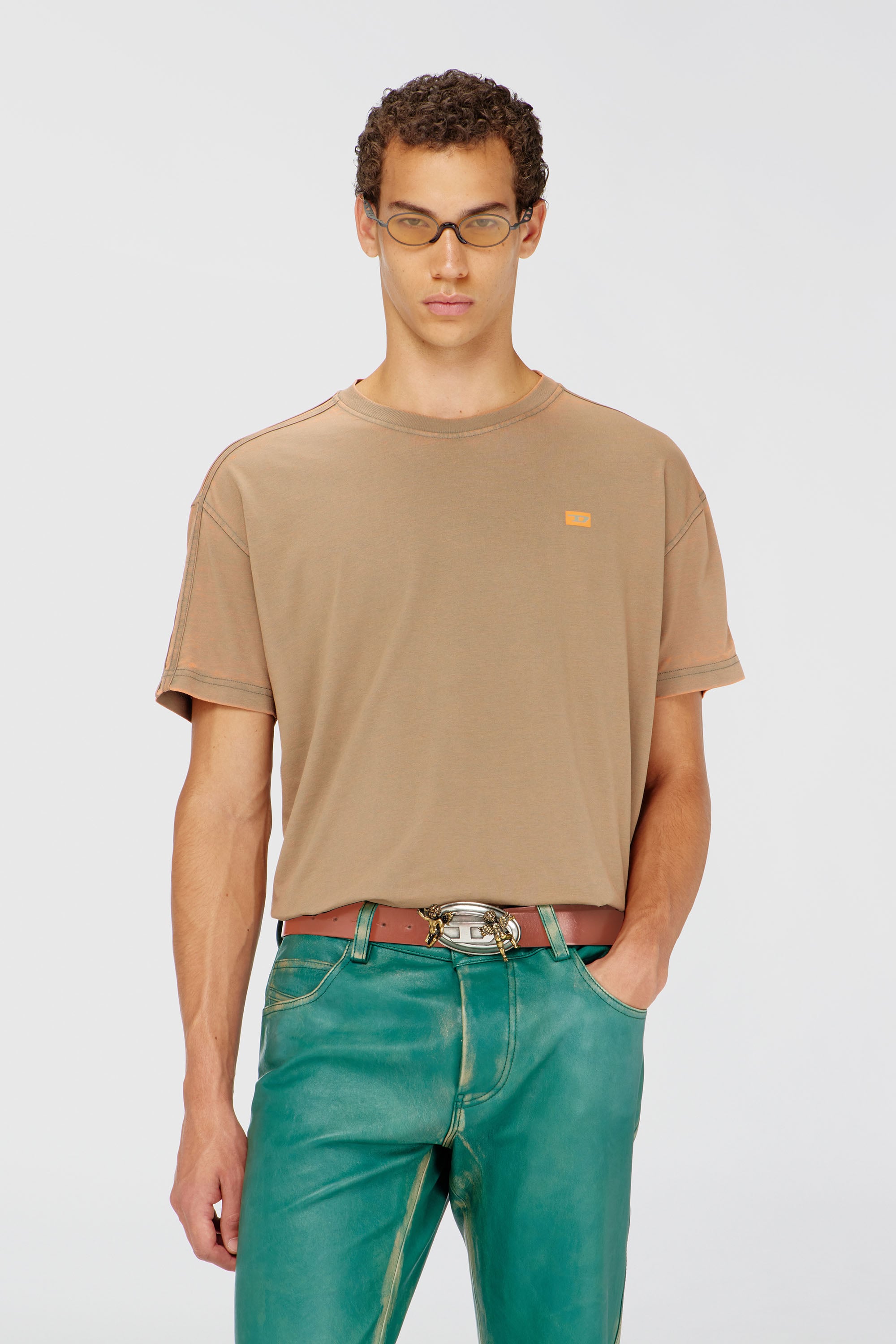 Diesel - T-WAYAN, Man's Long-sleeve T-shirt in burnout jersey in Light Brown - 1