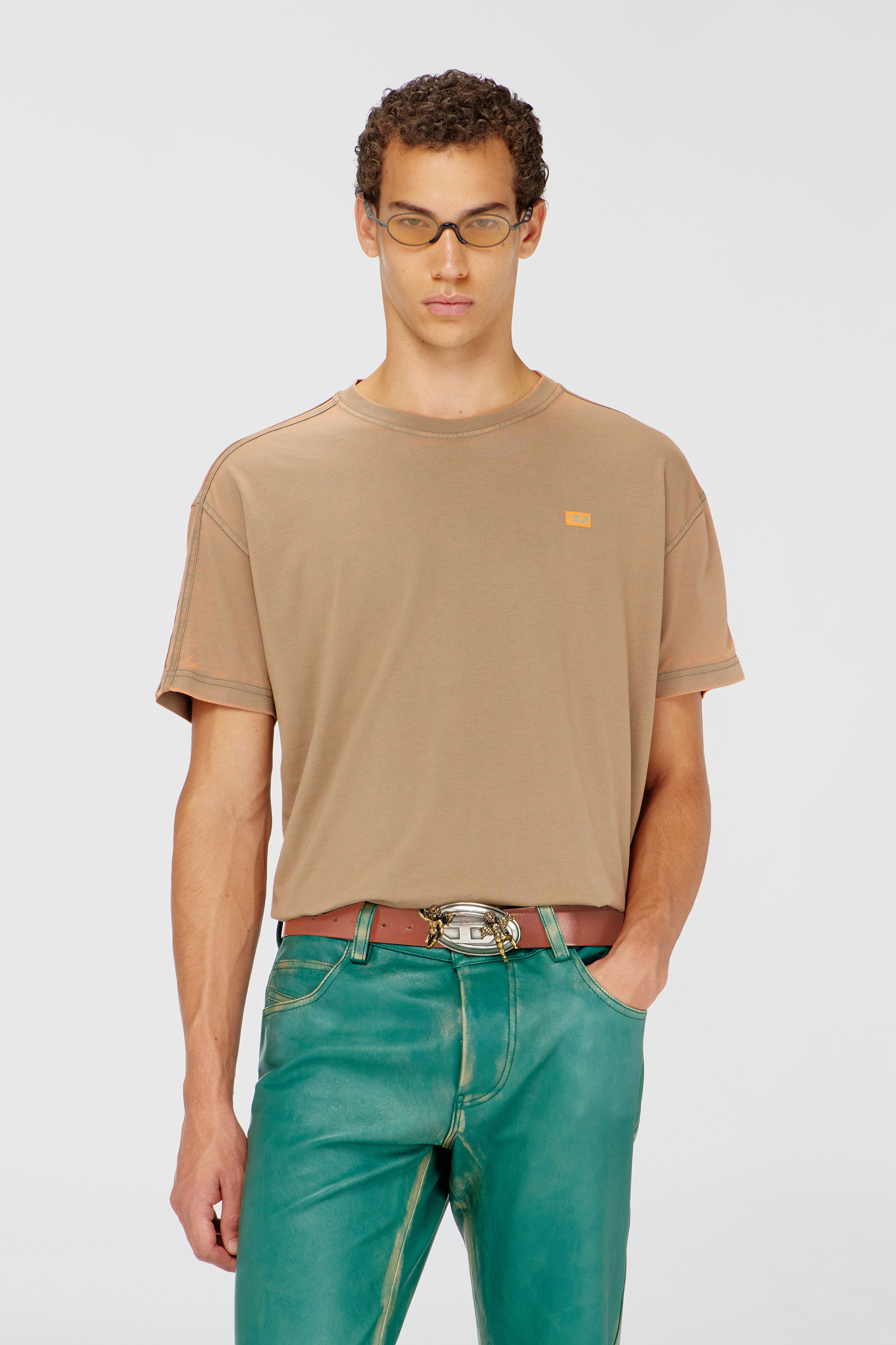 Diesel - T-WAYAN, Man's Long-sleeve T-shirt in burnout jersey in Light Brown - 2