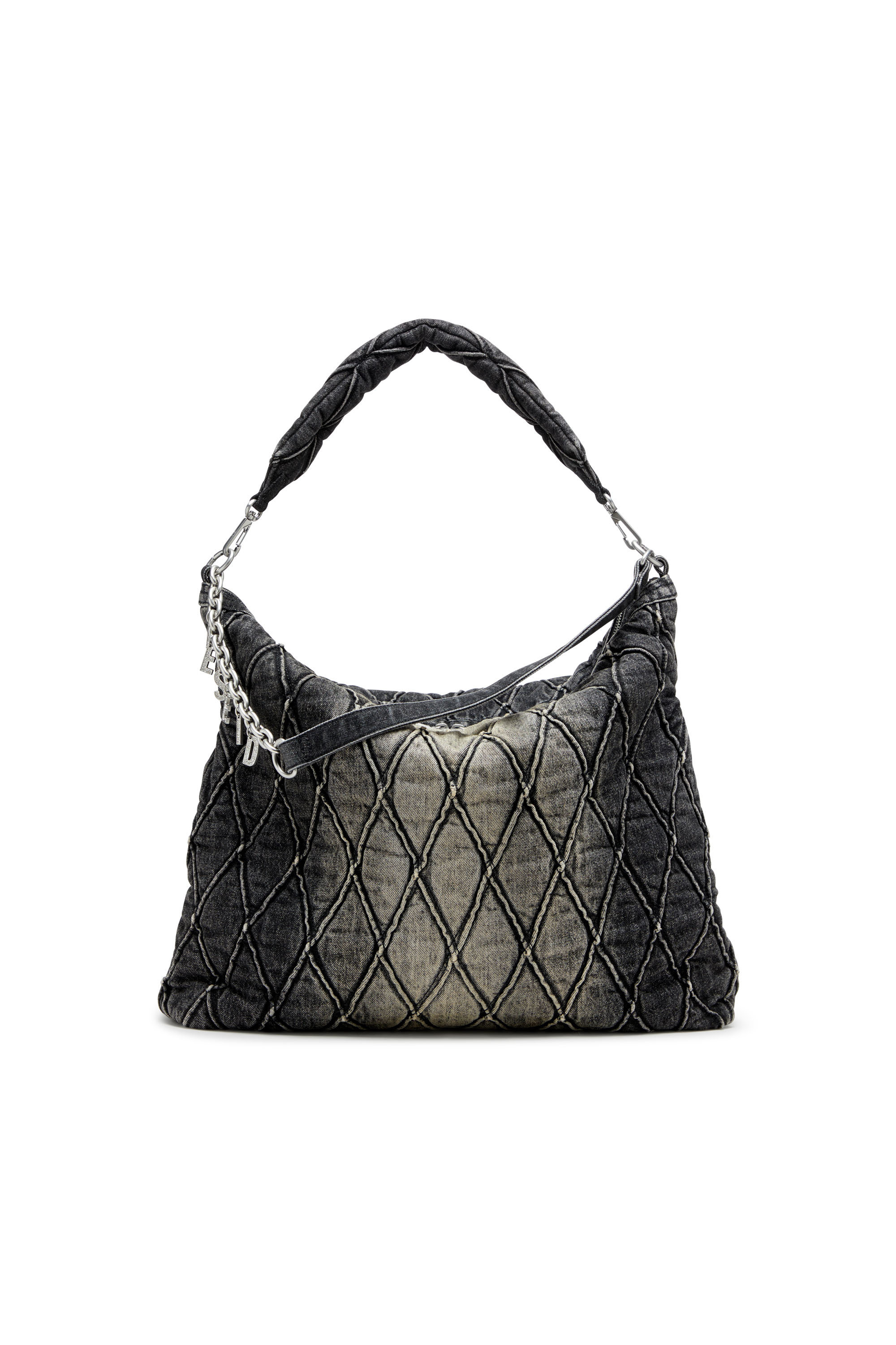 Diesel - CHARM-D HOBO, Charm-D-Grand sac hobo en denim matelassé traité Femme in Noir - 1
