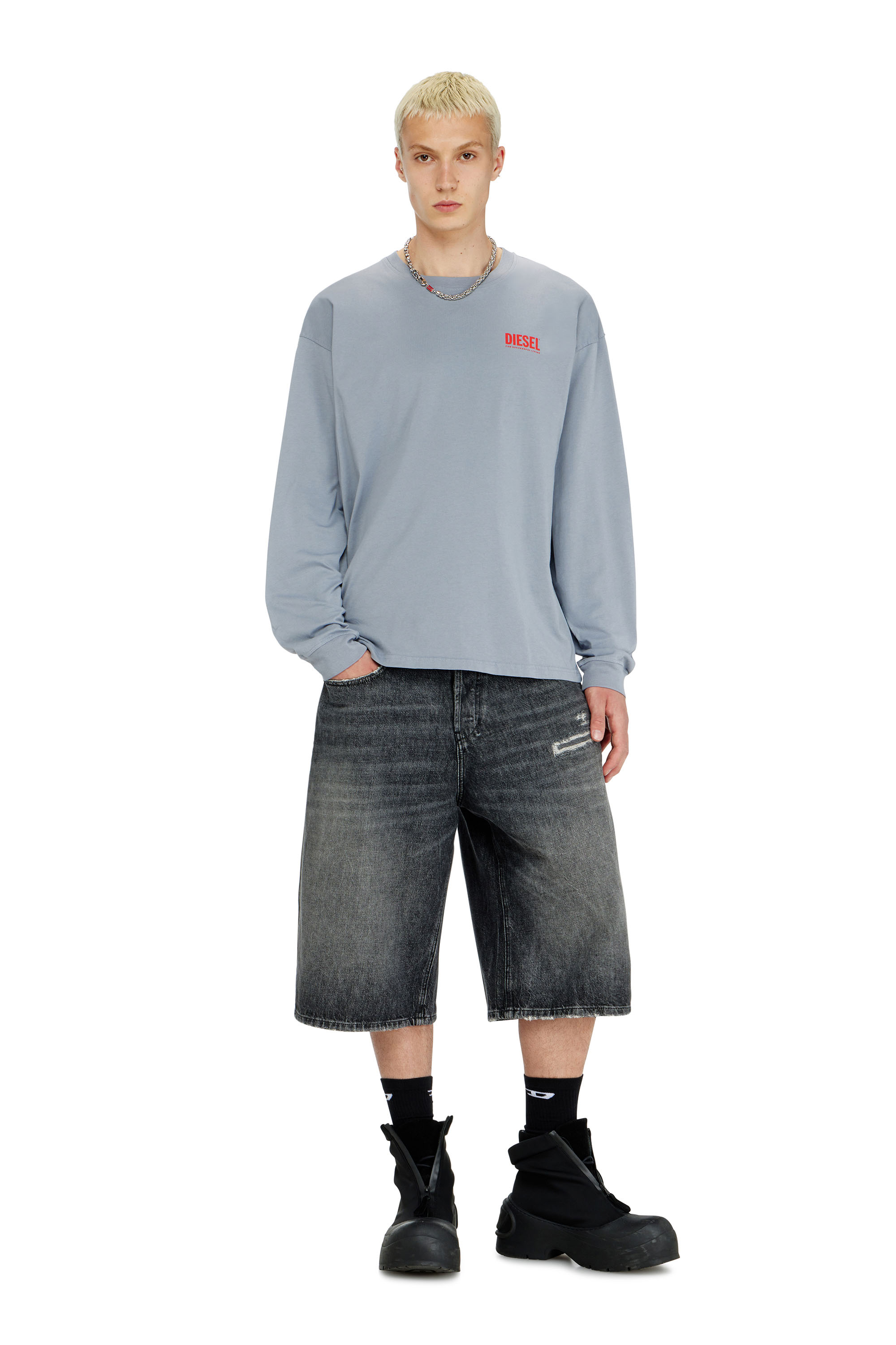 Diesel - T-BOXT-LS-BISK, Man's Relaxed long-sleeve T-shirt with Biscotto logo in Light Blue - 1