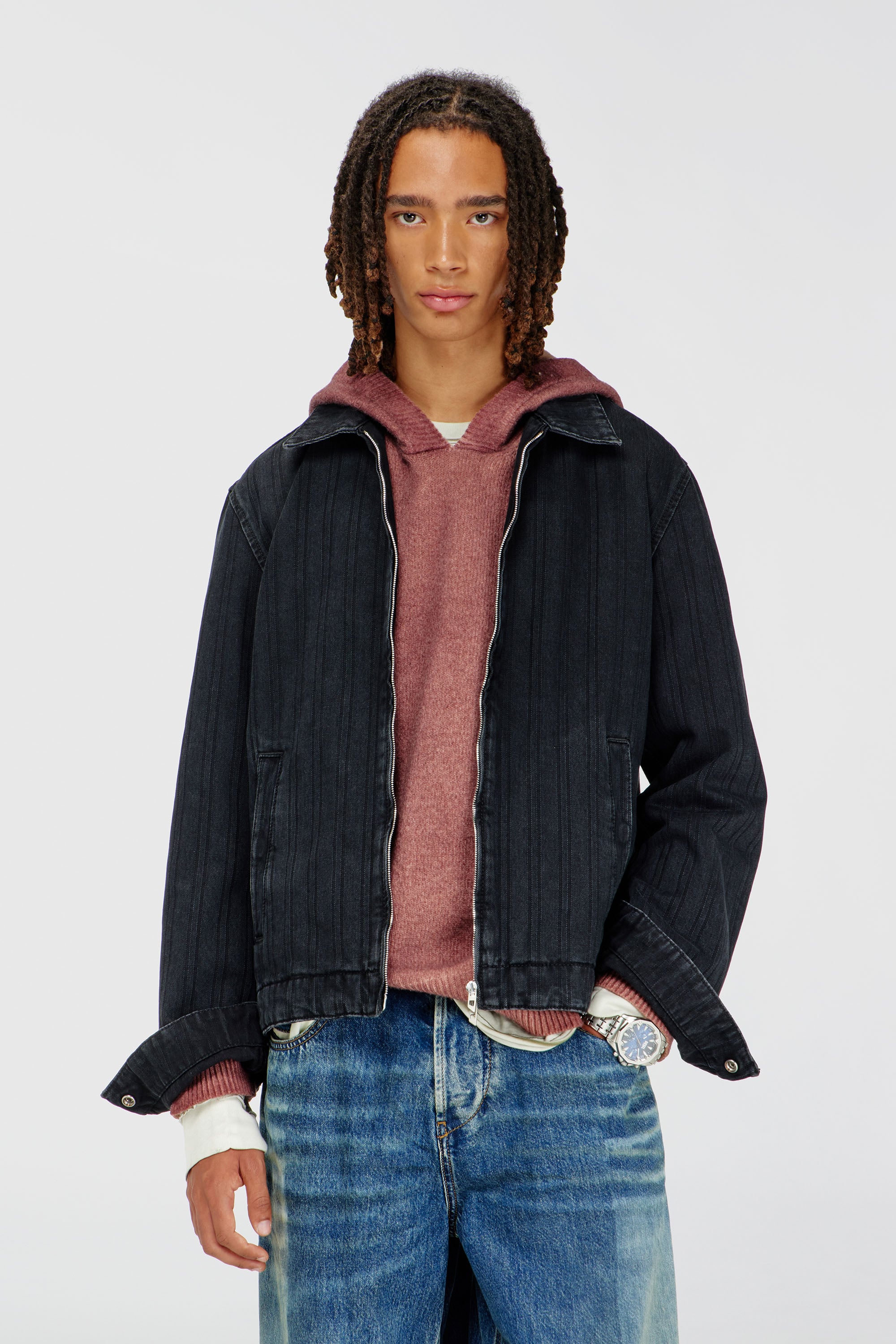 Diesel - D-ROHE, Male's Jacket in pinstripe denim in Black - 2